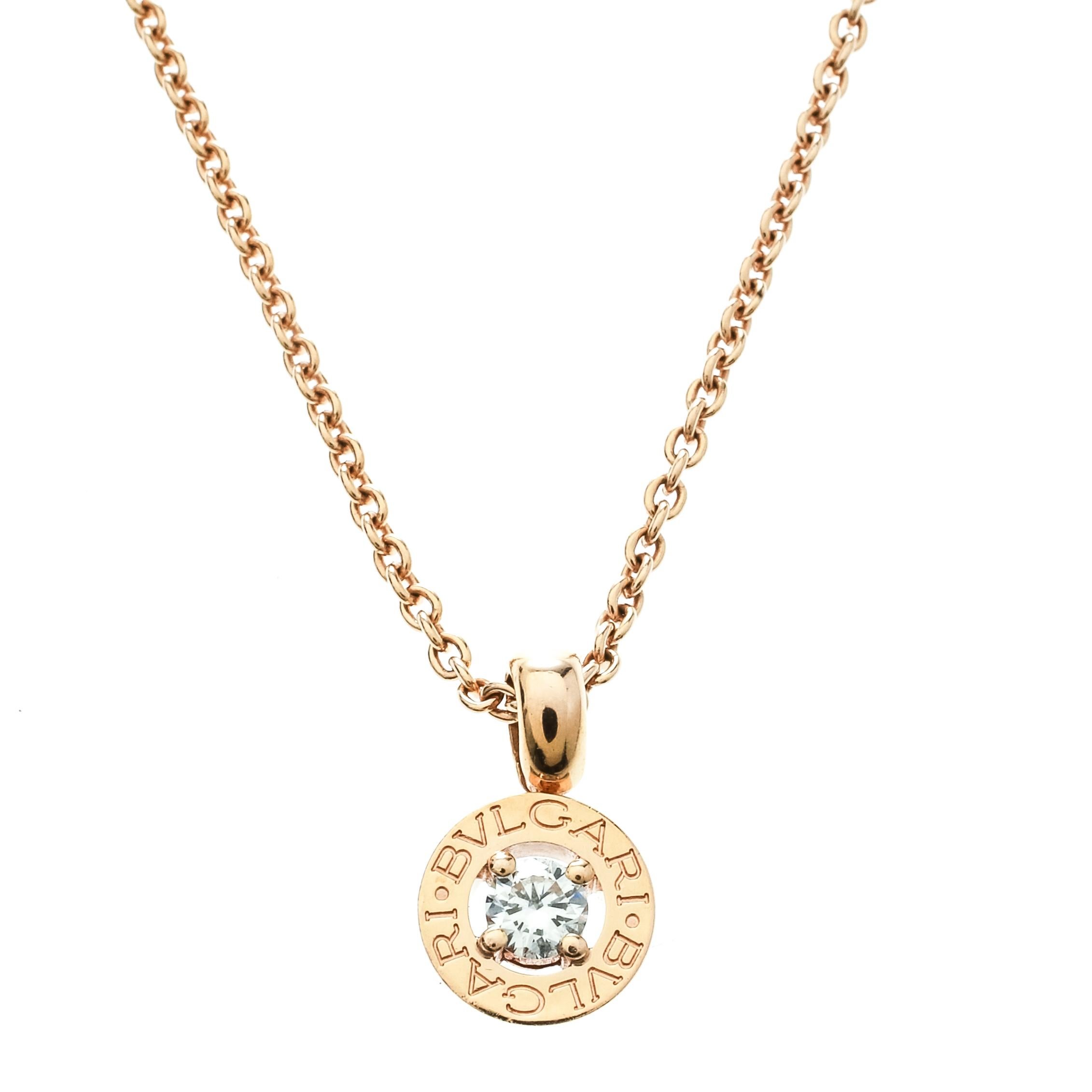 Contemporary Bvlgari Diamond & 18k Rose Gold Pendant Necklace