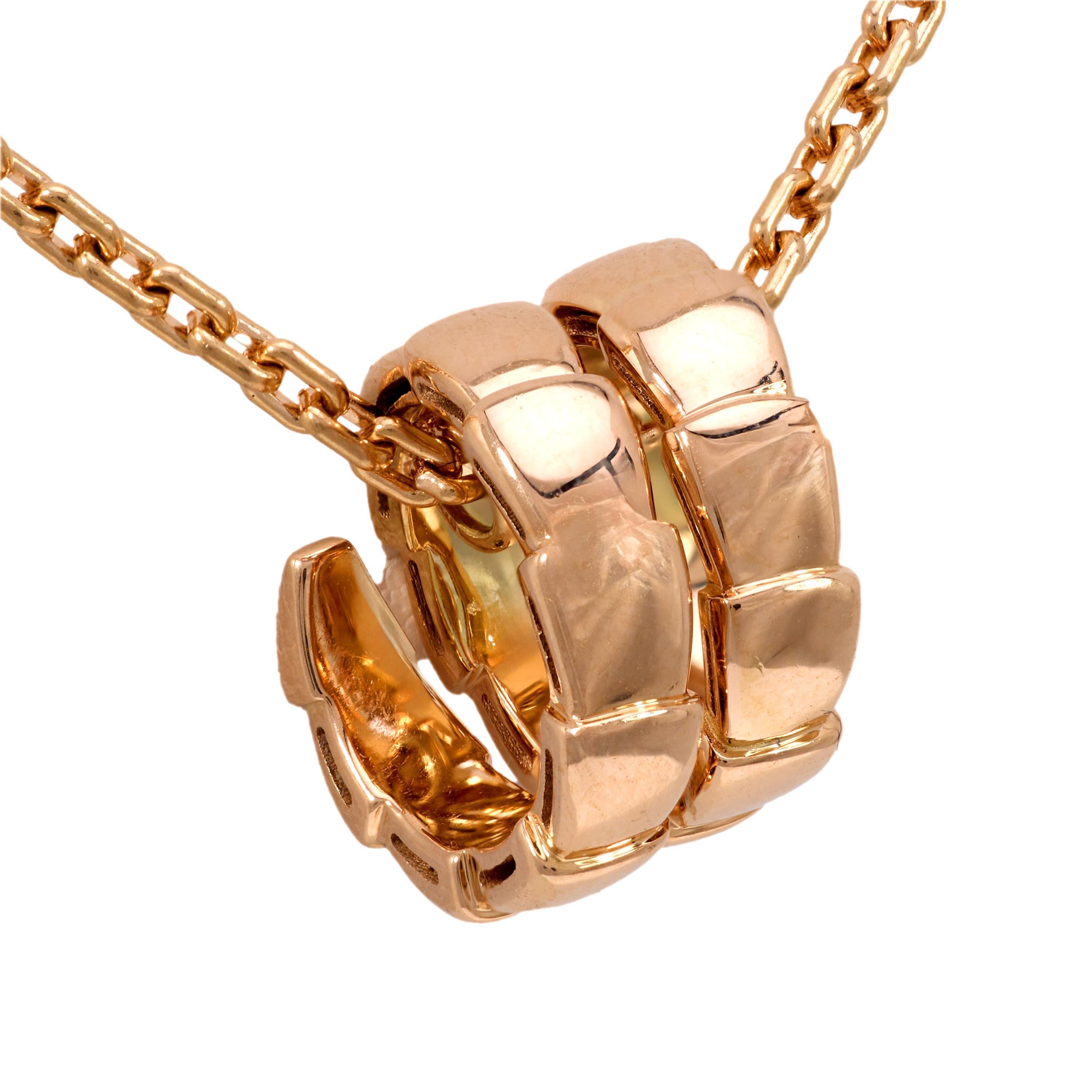 Bvlgari diamond 18k rose gold Serpenti Viper snake necklace In Good Condition For Sale In Beverly Hills, CA
