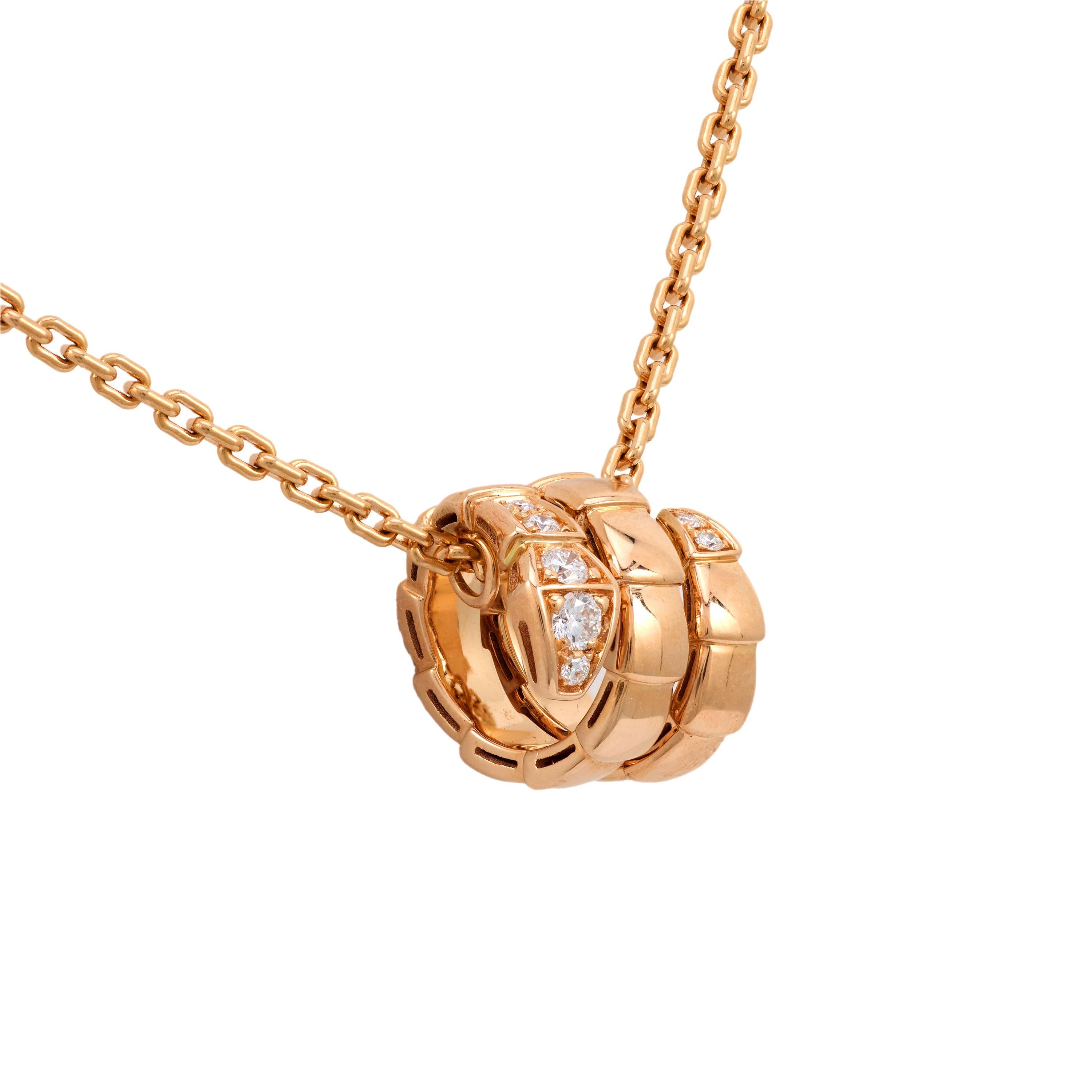 Bvlgari diamond 18k rose gold Serpenti Viper snake necklace For Sale 1