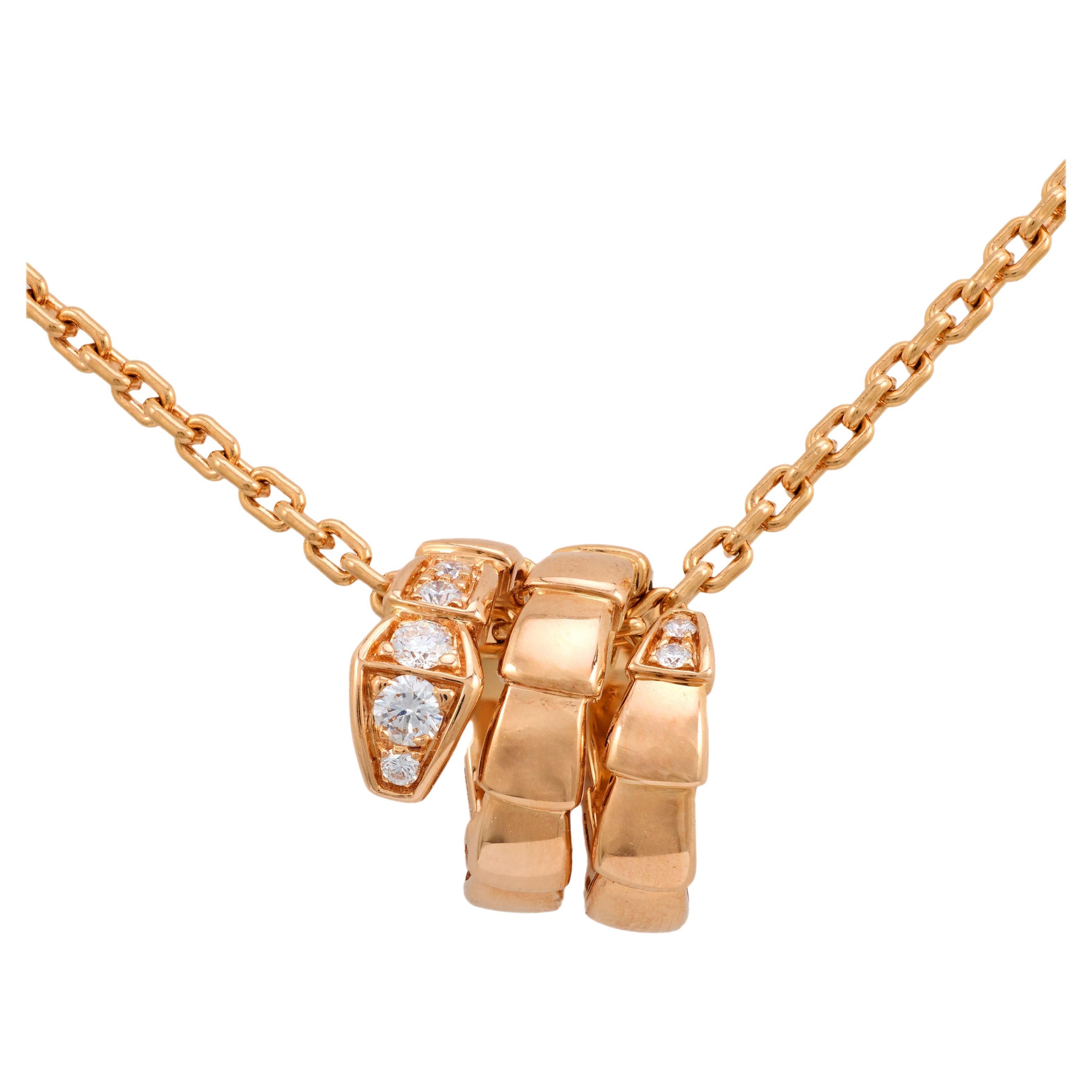 Bvlgari diamond 18k rose gold Serpenti Viper snake necklace