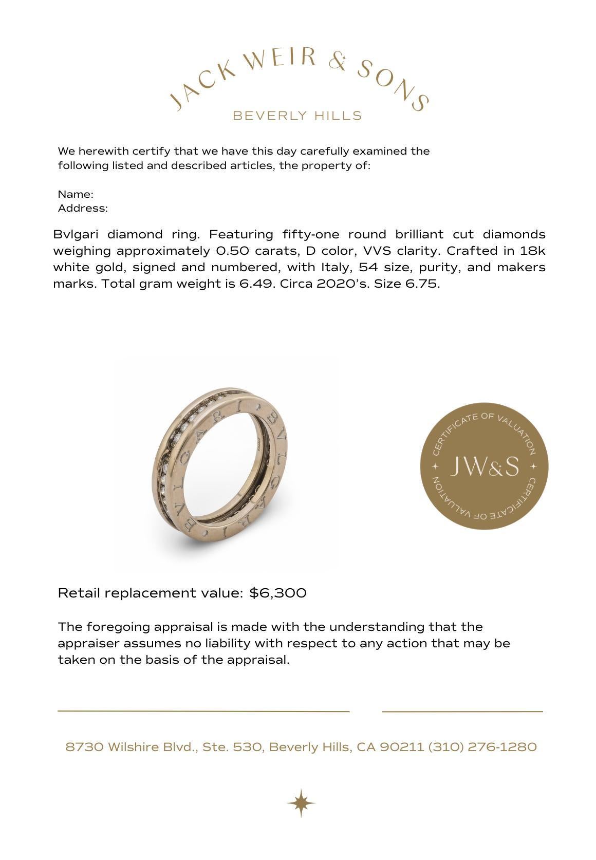 Bvlgari diamante in oro bianco 18 carati B.zero1 in vendita 1