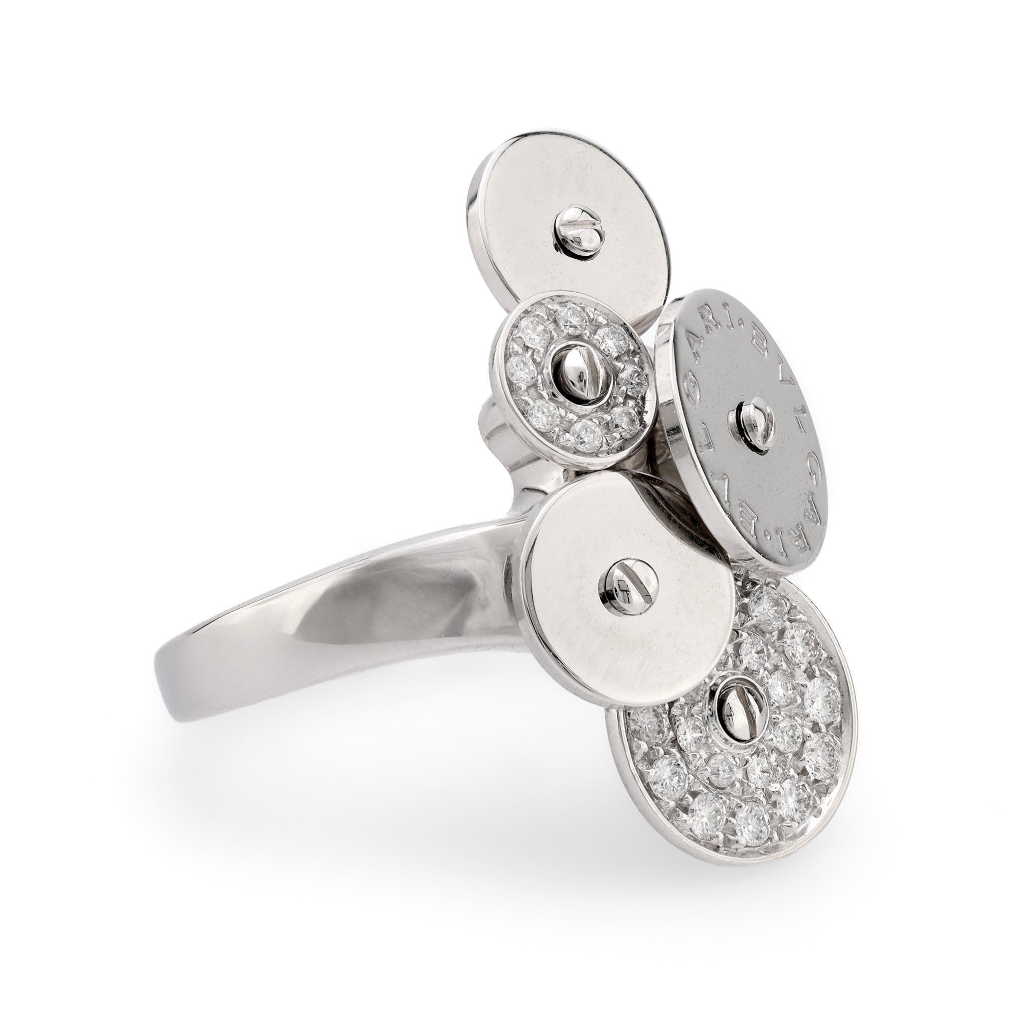 Contemporary Bvlgari diamond 18k white gold Cicladi ring