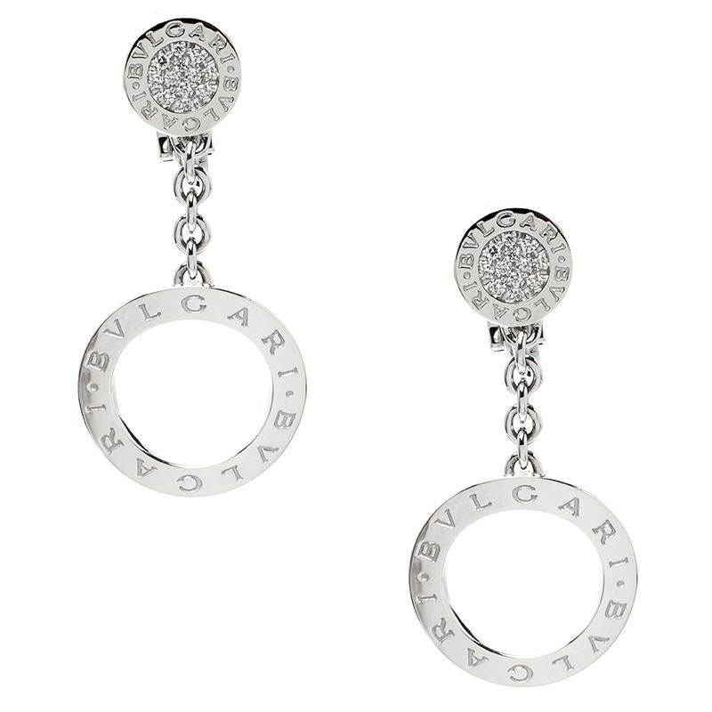 Contemporary Bvlgari Diamond 18k White Gold Drop Earrings