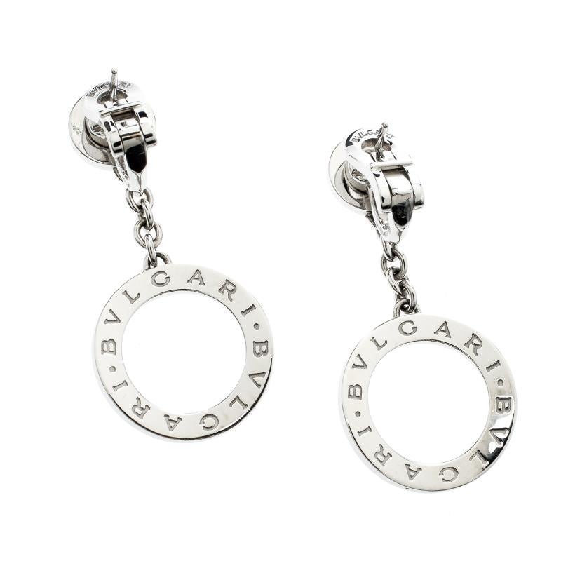 Bvlgari Diamond 18k White Gold Drop Earrings In Good Condition In Dubai, Al Qouz 2