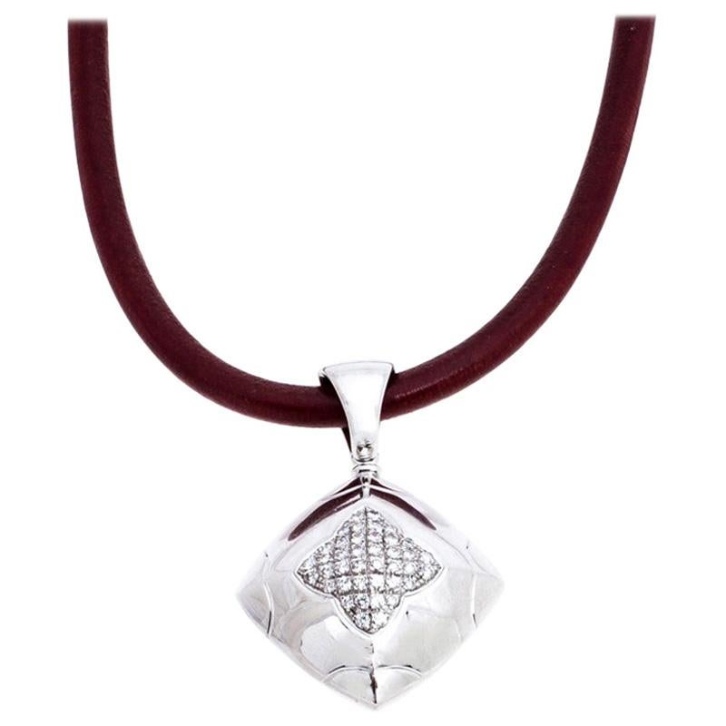 Bvlgari Diamond 18K White Gold Pendant Cord Necklace
