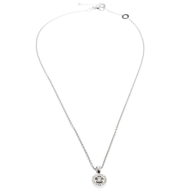 Contemporary Bvlgari Diamond & 18k White Gold Pendant Necklace For Sale