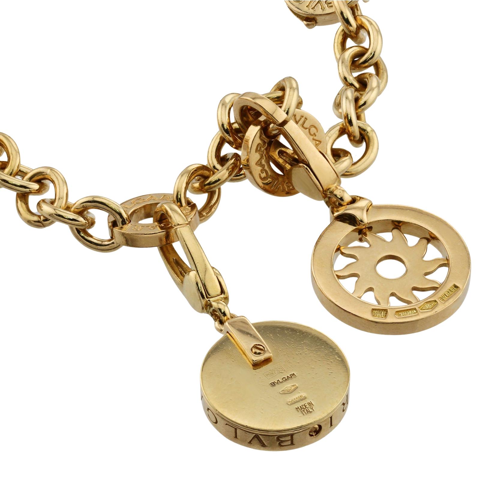Brilliant Cut BVLGARI Diamond 5-Charm 18k Yellow Gold Bracelet  For Sale