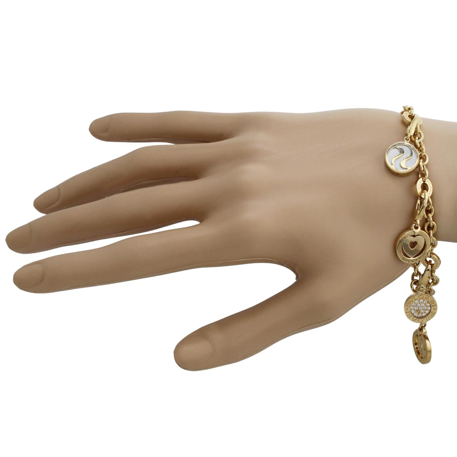 Women's or Men's BVLGARI Diamond 5-Charm 18k Yellow Gold Bracelet  For Sale