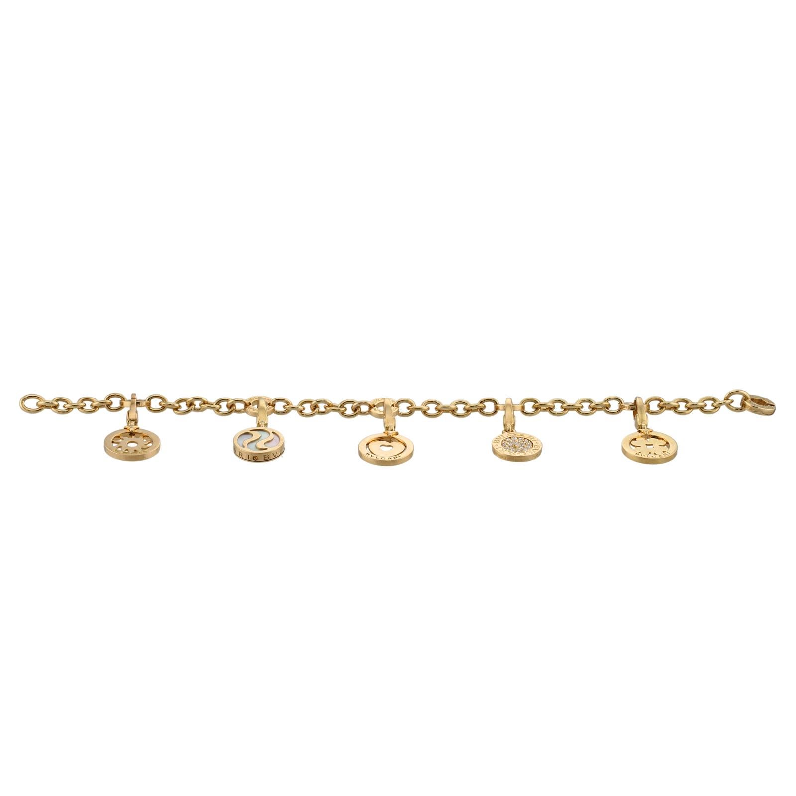 BVLGARI Diamond 5-Charm 18k Yellow Gold Bracelet  For Sale 1