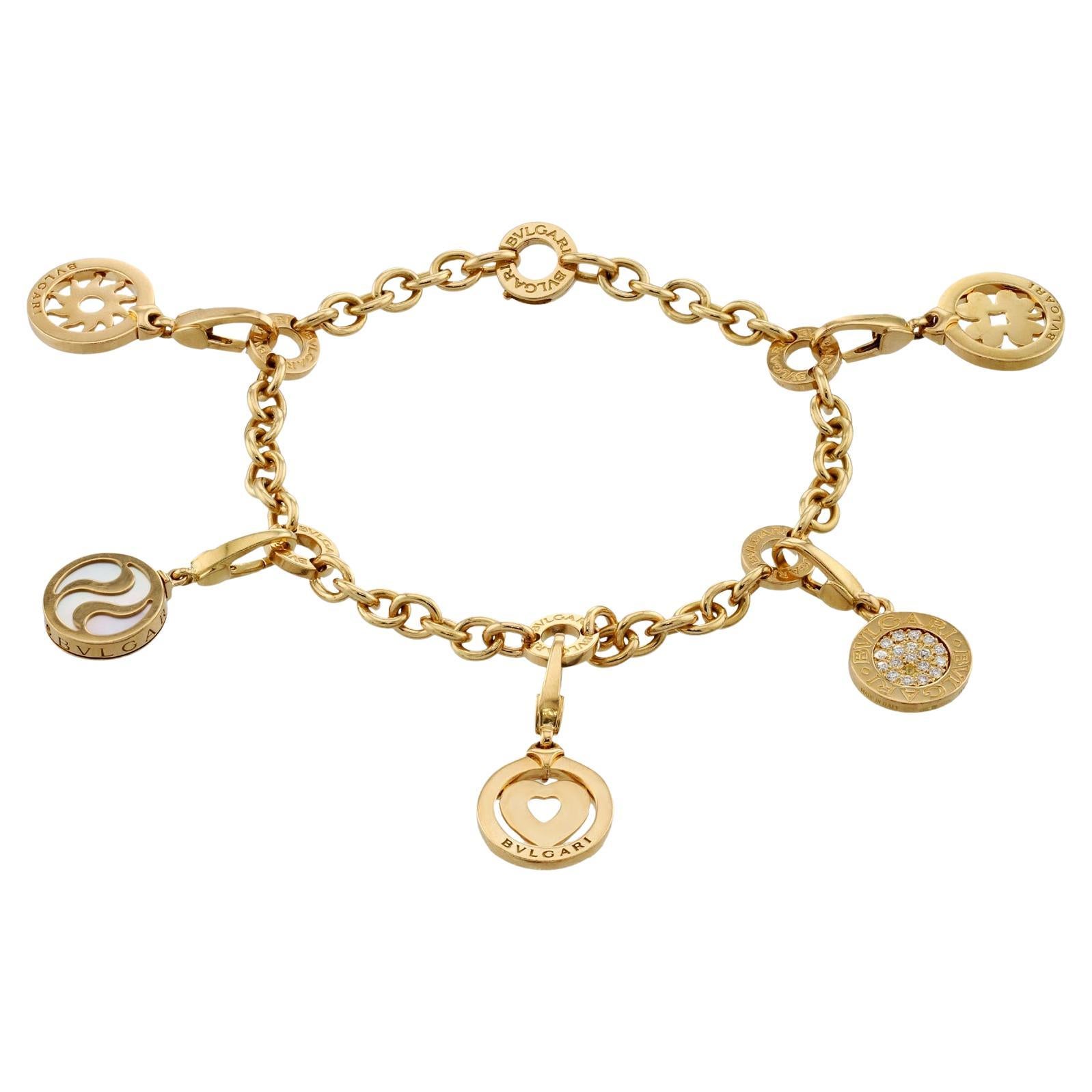 BVLGARI Diamond 5-Charm 18k Yellow Gold Bracelet 