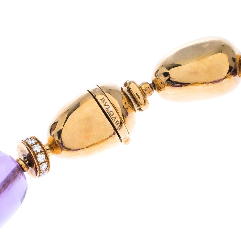 Contemporary Bvlgari Diamond Amethyst 18k Yellow Gold Beaded Bracelet