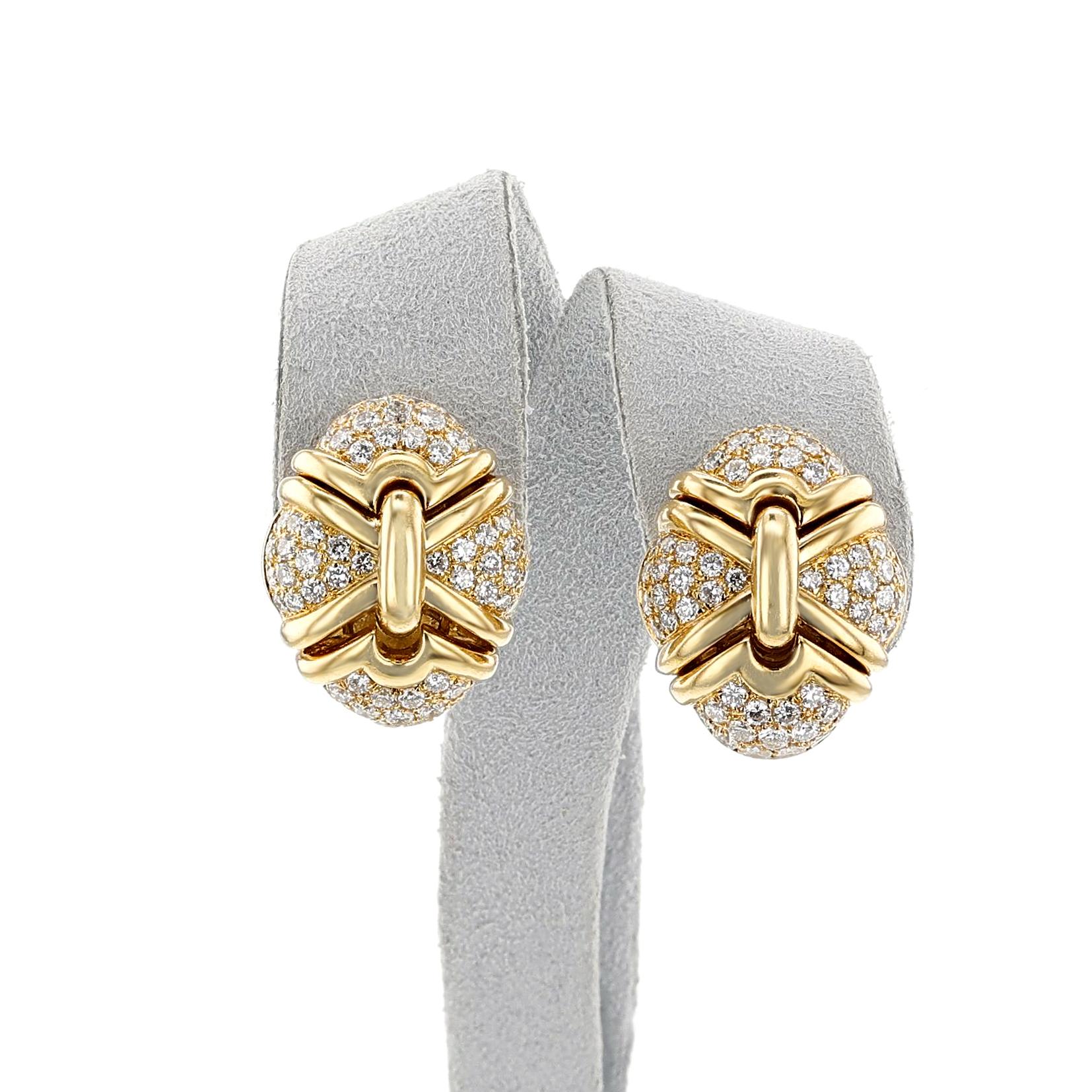 Women's or Men's BVLGARI Diamond and 18k Gold Earrings For Sale