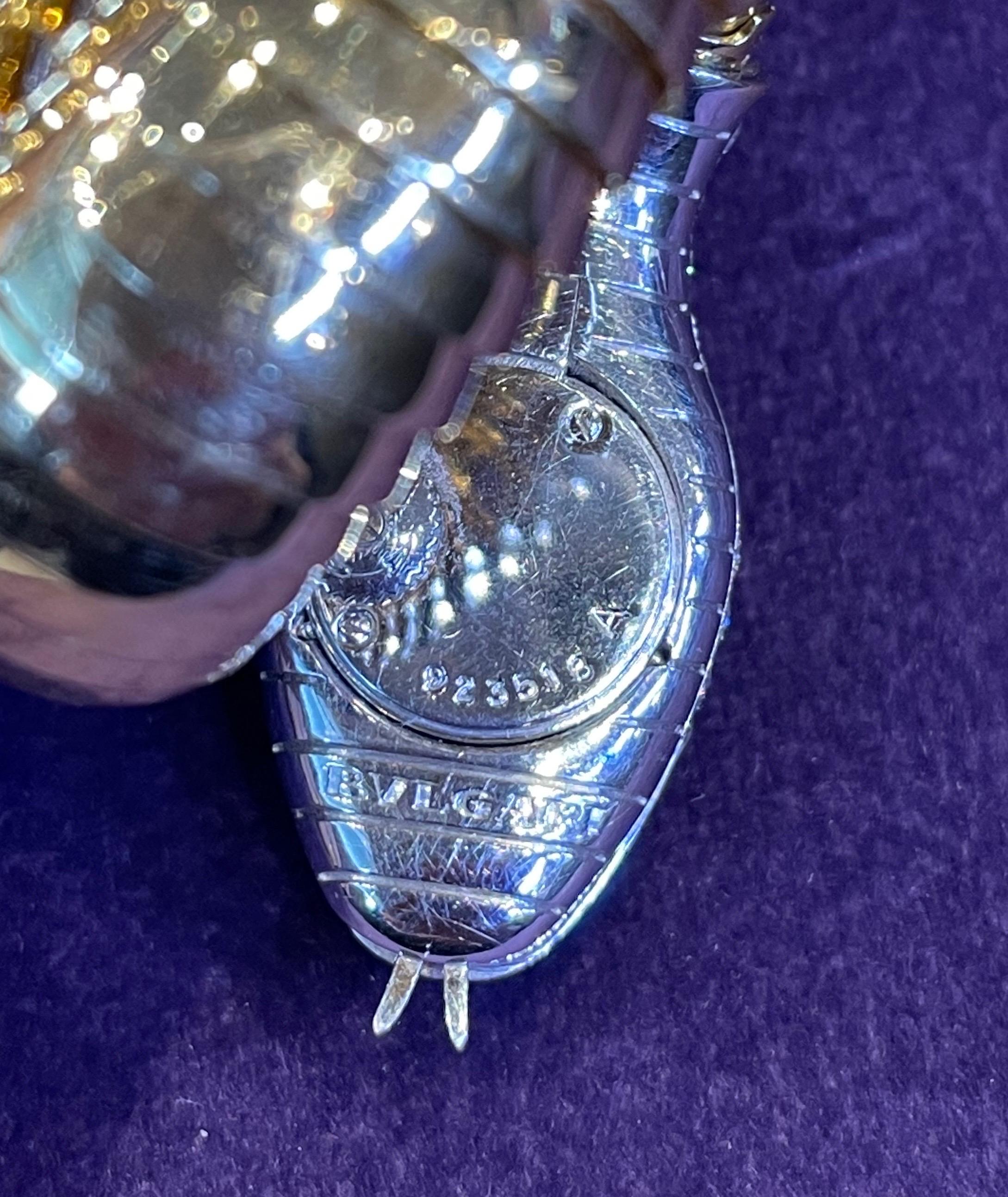 Round Cut Bvlgari Diamond and Emerald Serpenti Watch Bracelet 