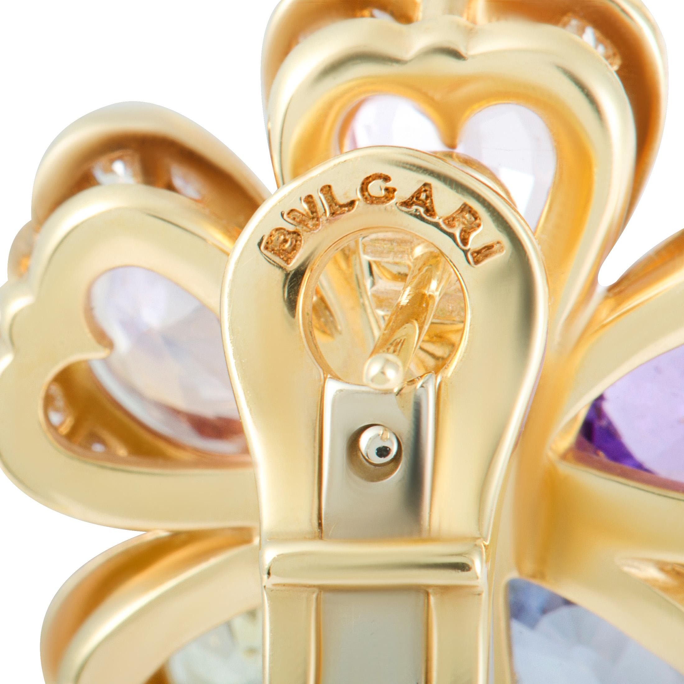Bvlgari Blumen-Ohrringe aus Gelbgold mit Diamanten und mehrfarbigen Saphiren im Zustand „Hervorragend“ in Southampton, PA