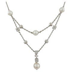 Bvlgari Diamond and Pearl Dangling Necklace