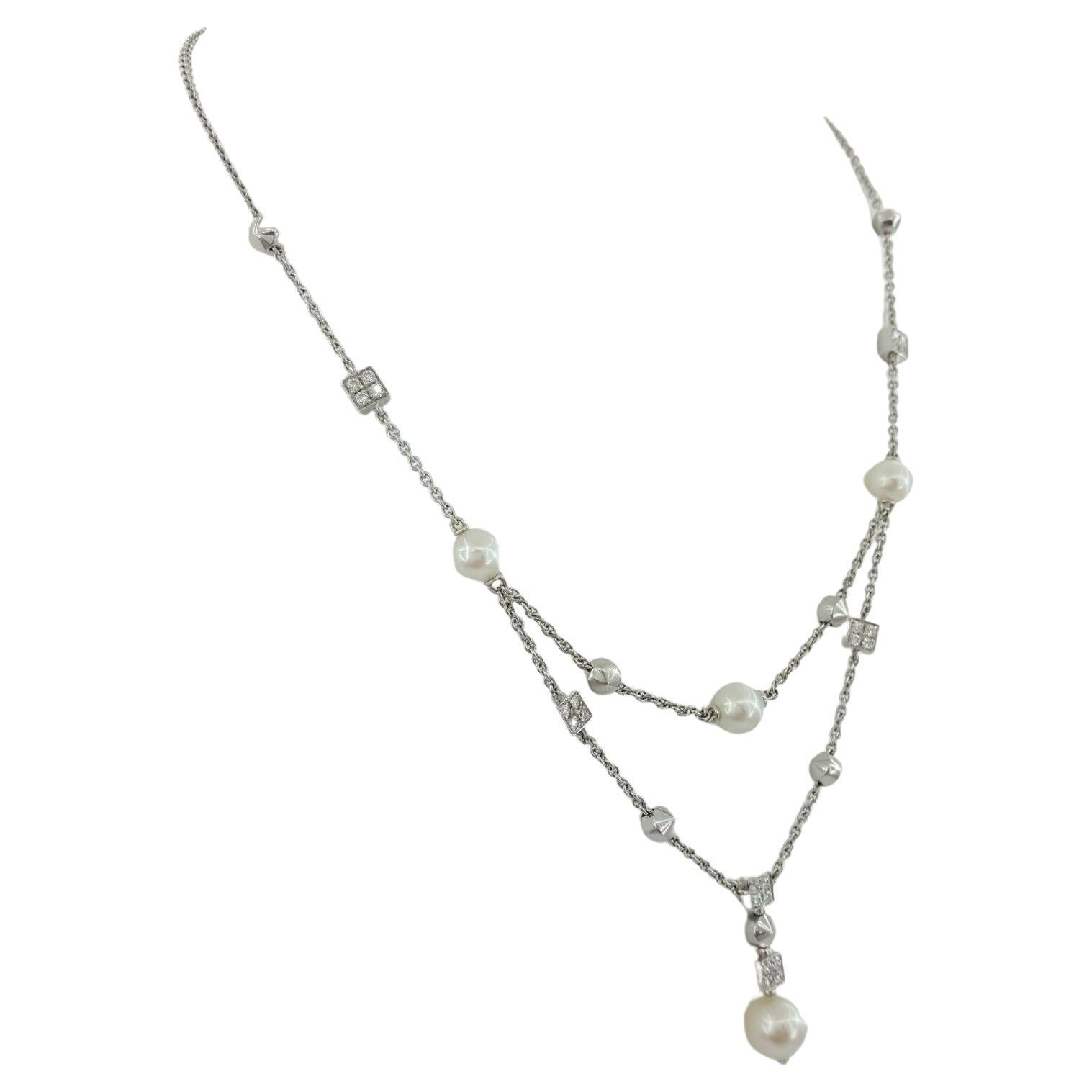 Modern Bvlgari Diamond and Pearl Dangling Necklace For Sale