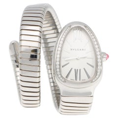 Bvlgari Diamant und rosa Rubellit Serpenti Tubogas Armbanduhr aus Edelstahl