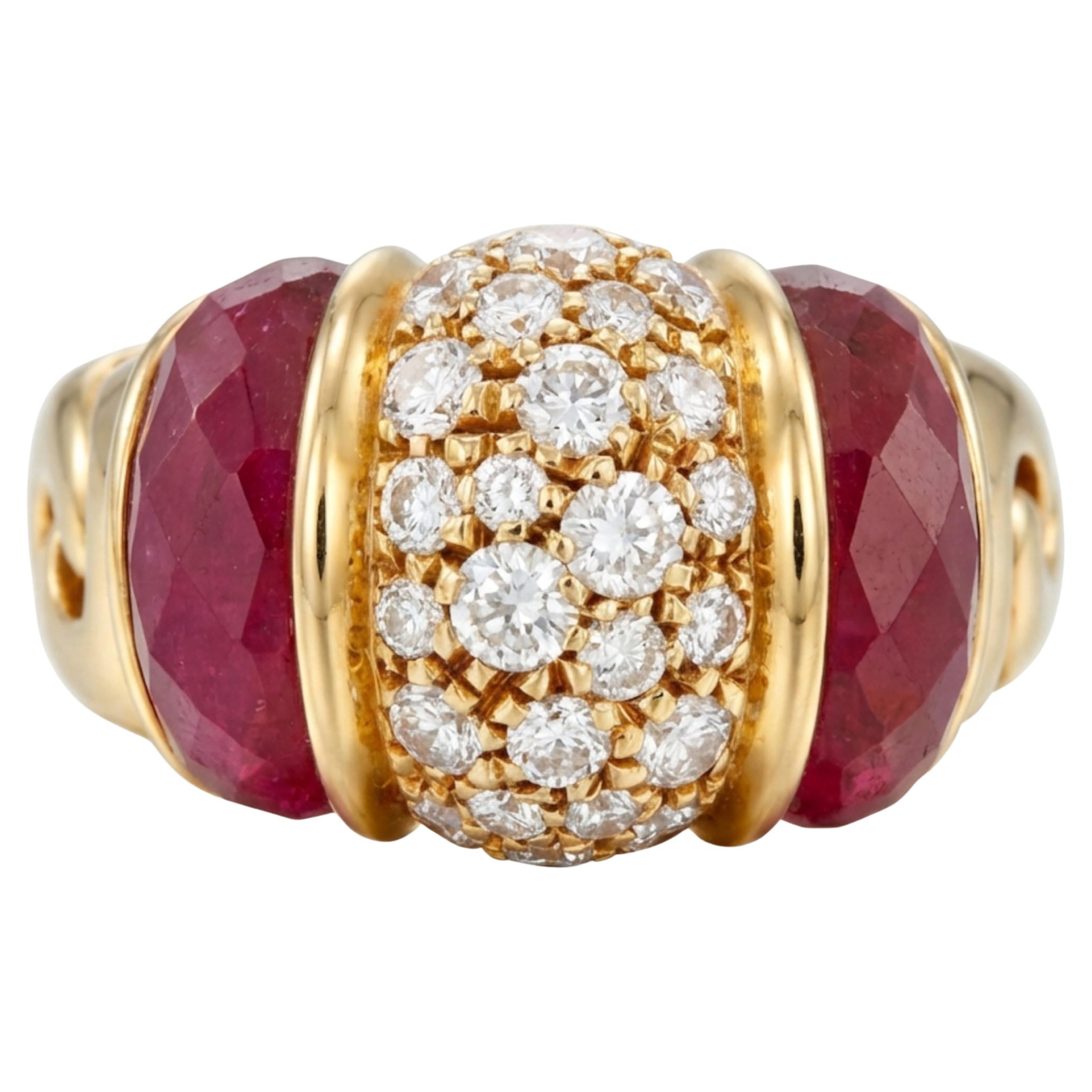 Bvlgari Bague en or jaune 18 carats avec diamants et tourmaline rose
