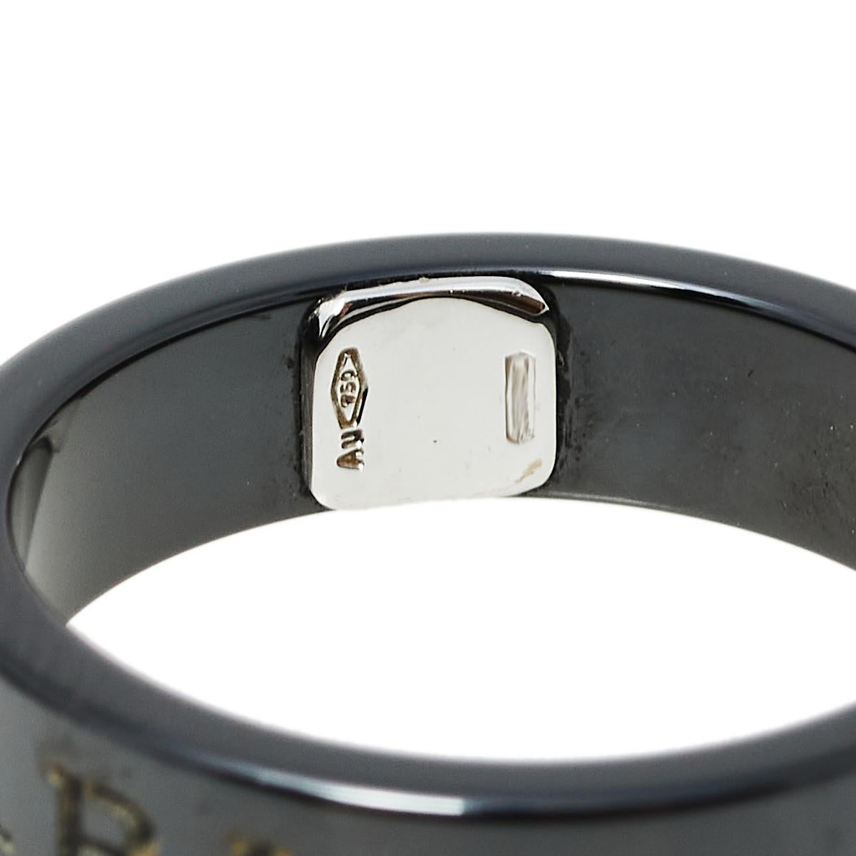 Contemporary Bvlgari Diamond Black Ceramic 18K White Gold Band Ring Size 57