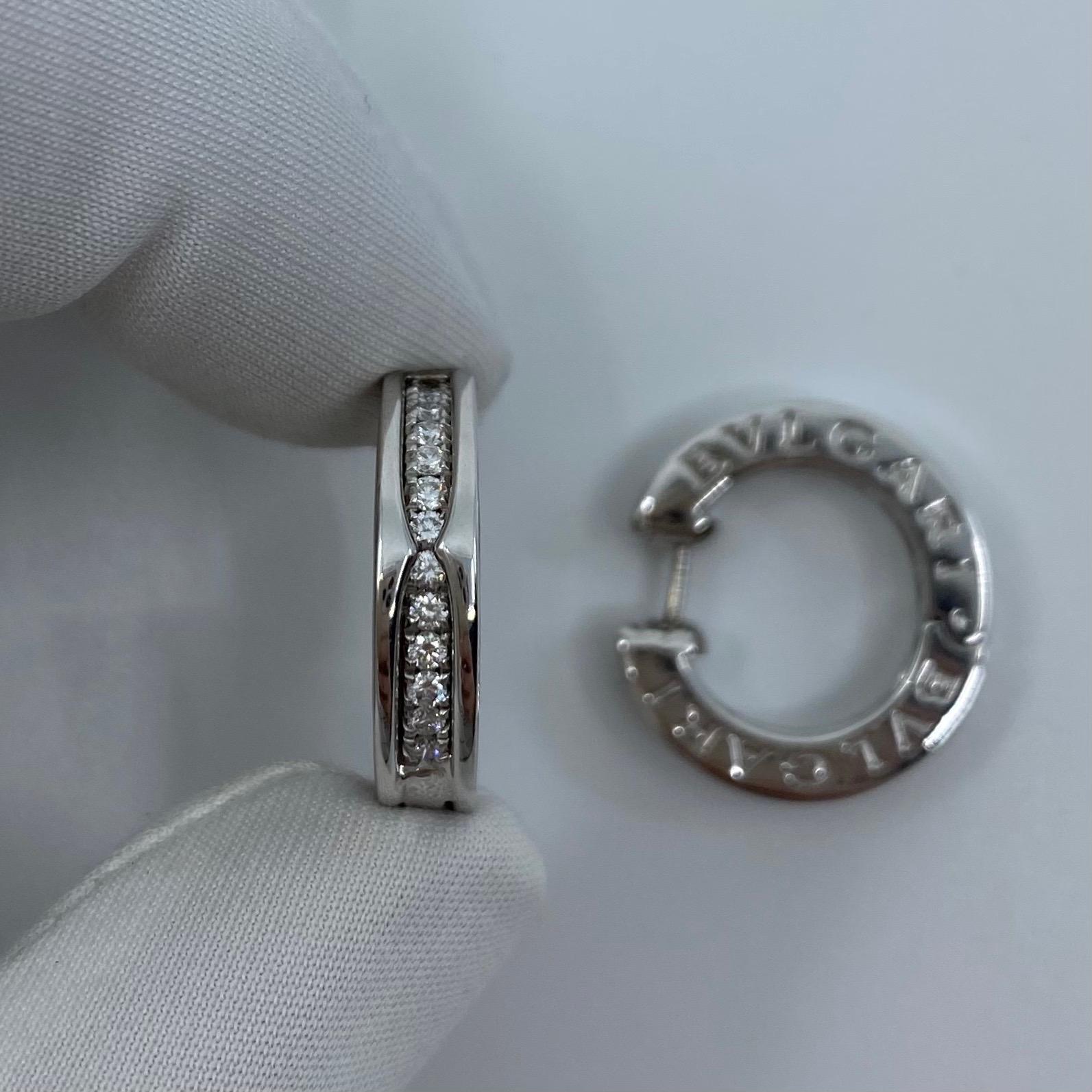 Round Cut Bvlgari Diamond B.Zero1 18 Karat White Gold Hoop Stud Earrings