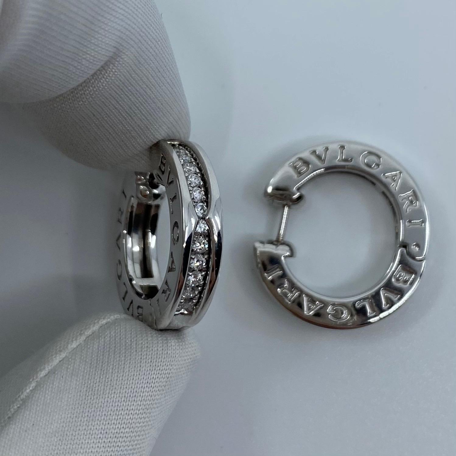 Bvlgari Diamond B.Zero1 18 Karat White Gold Hoop Stud Earrings In Excellent Condition In Birmingham, GB
