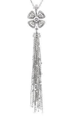 Bvlgari Diamond Fiorever Necklace with Tassel Pendant in 18K White Gold