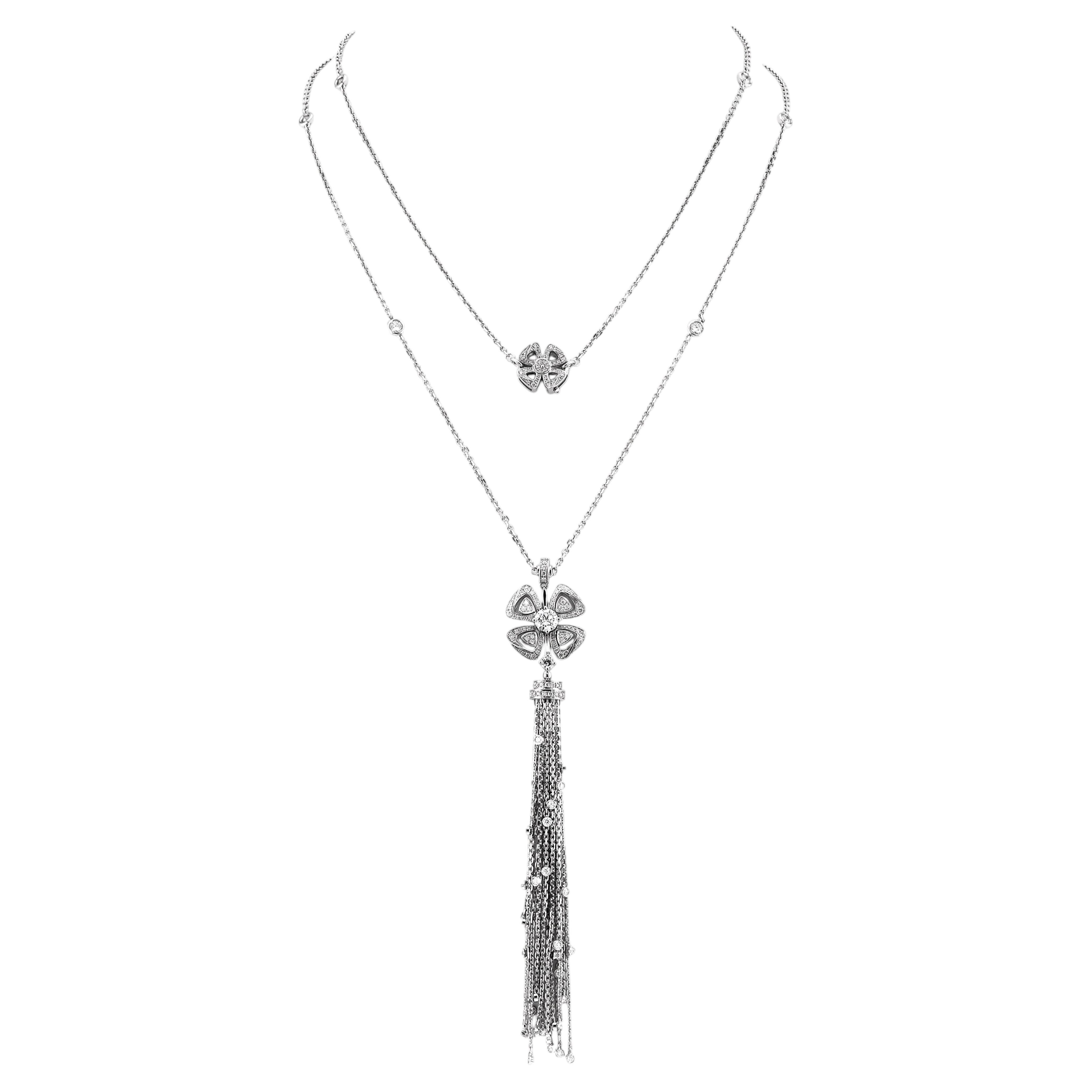 Bvlgari Diamond Fiorever Necklace with Tassel Pendant in 18K White Gold