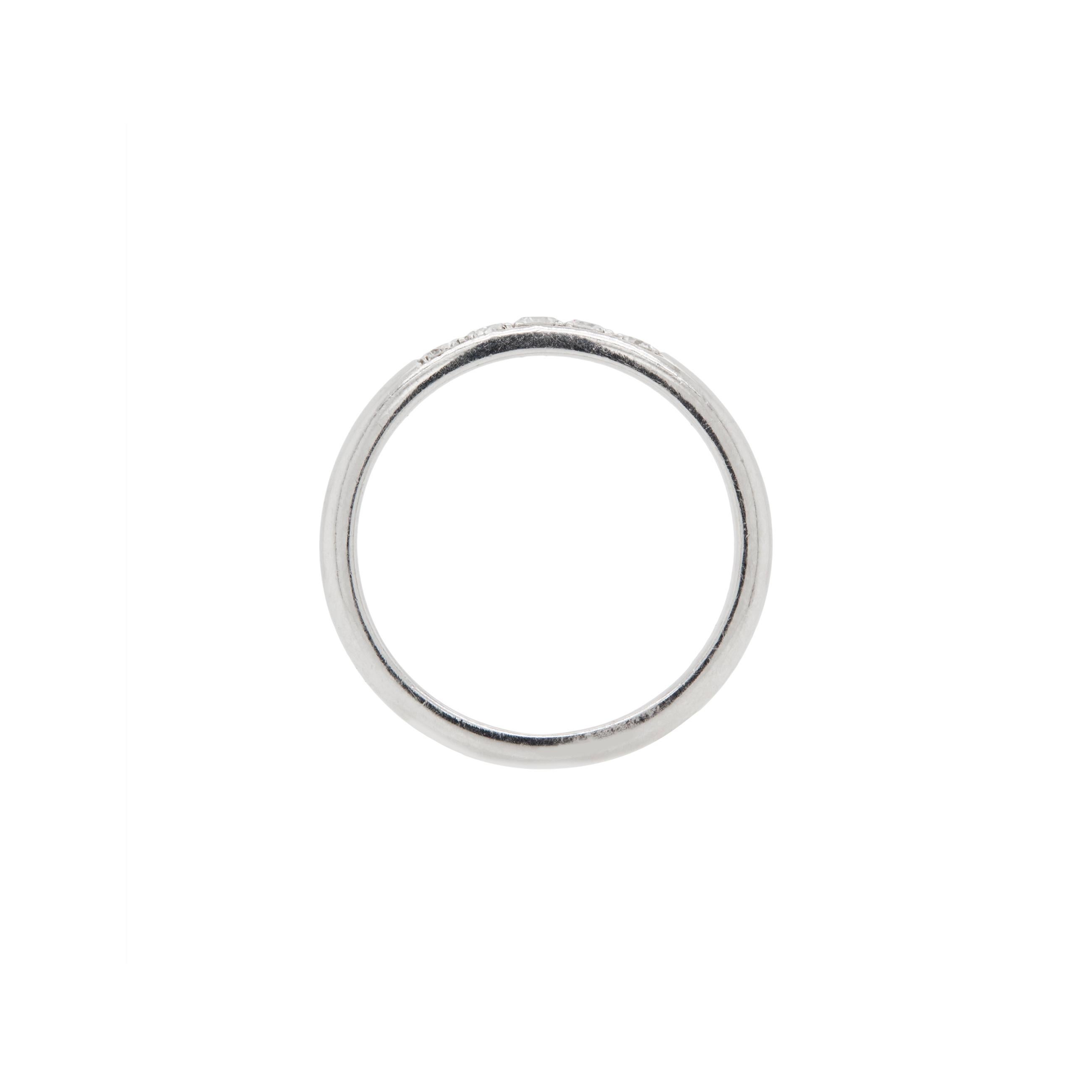 A classic and elegant diamond band ring by Italian luxury fashion house, Bvlgari masterfully crafted from fine quality polished platinum.

This exquisite ring is beautifully adorned with 5 striking round brilliant cut diamonds, estimated to weight