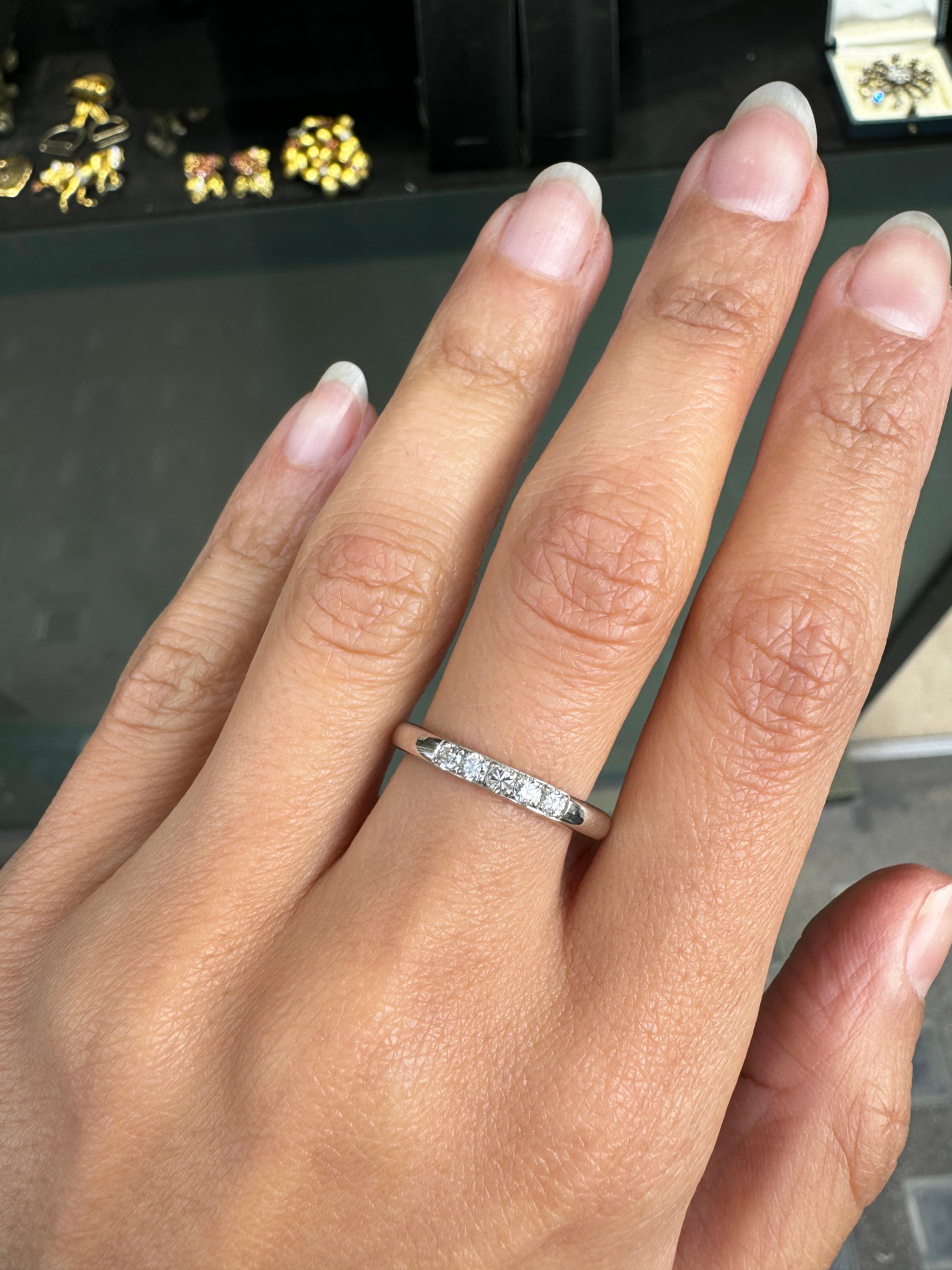 Brilliant Cut Bvlgari Diamond Five-Stone and Platinum Thin Wedding Band Ring For Sale