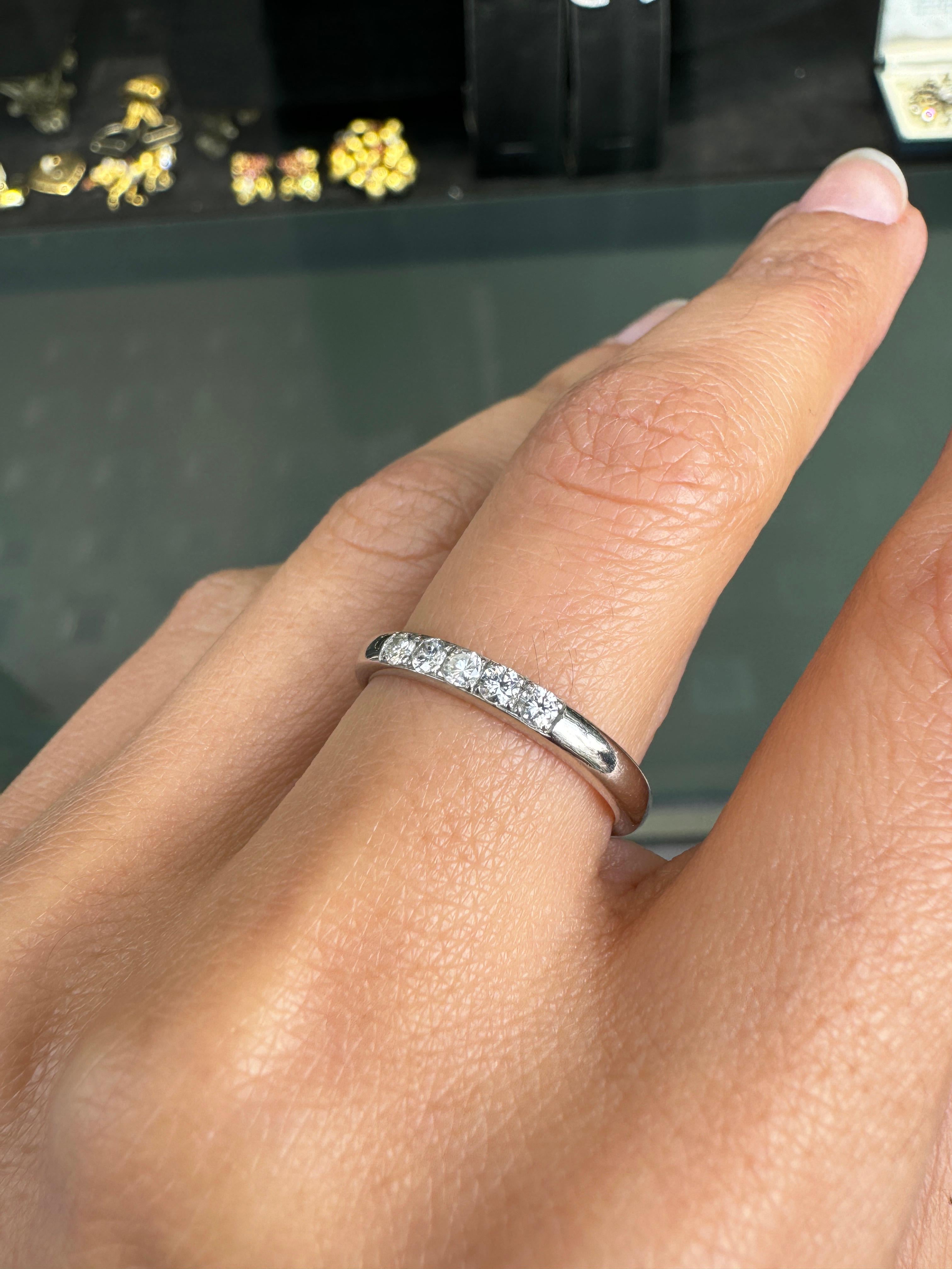 Women's or Men's Bvlgari Diamond Five-Stone and Platinum Thin Wedding Band Ring For Sale