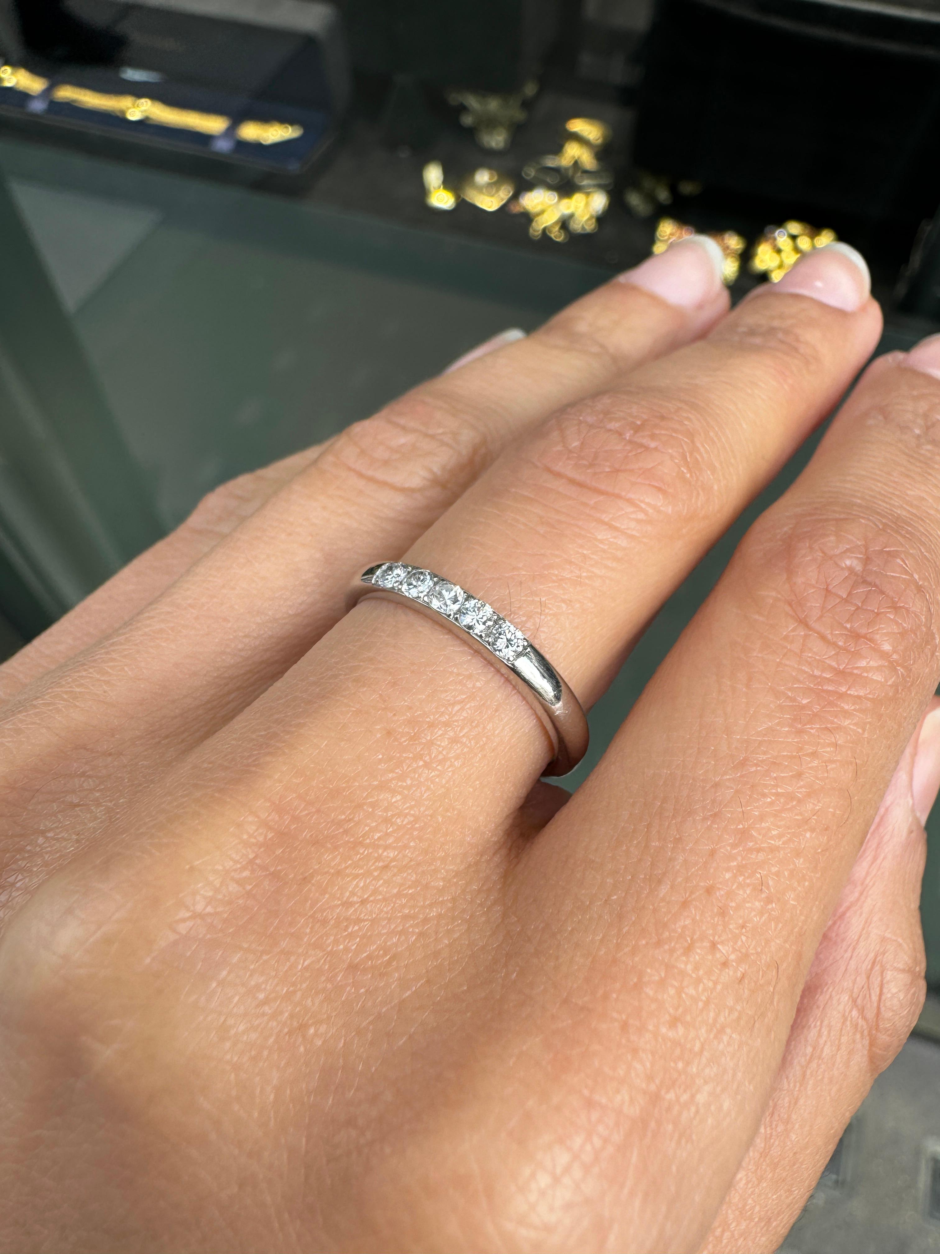 Bvlgari Diamond Five-Stone and Platinum Thin Wedding Band Ring For Sale 1