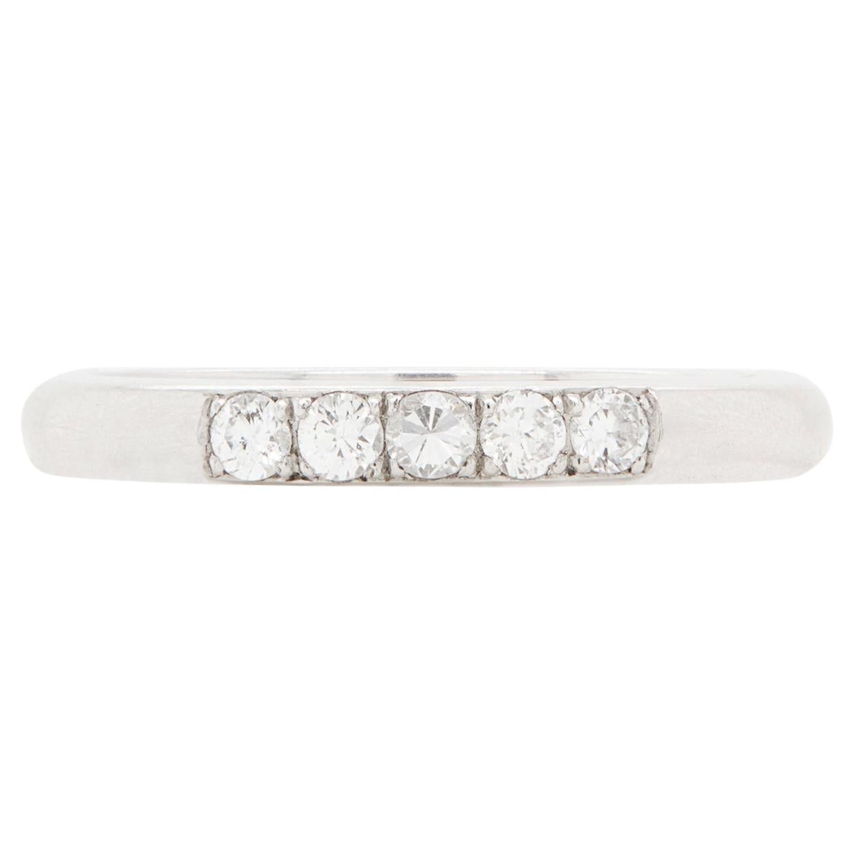 Bvlgari Diamond Five-Stone and Platinum Thin Wedding Band Ring
