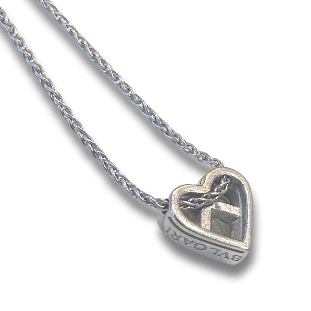 Princess Cut Bvlgari Diamond Heart Pendant Necklace in 18k White Gold For Sale