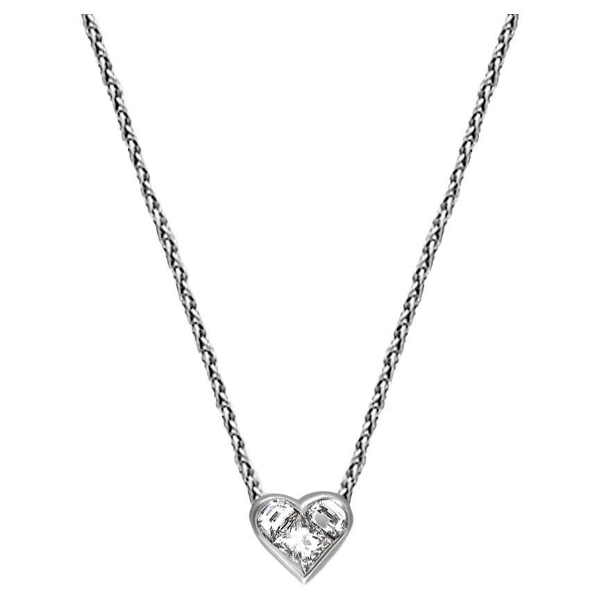 Bvlgari Diamond Heart Pendant Necklace in 18k White Gold For Sale