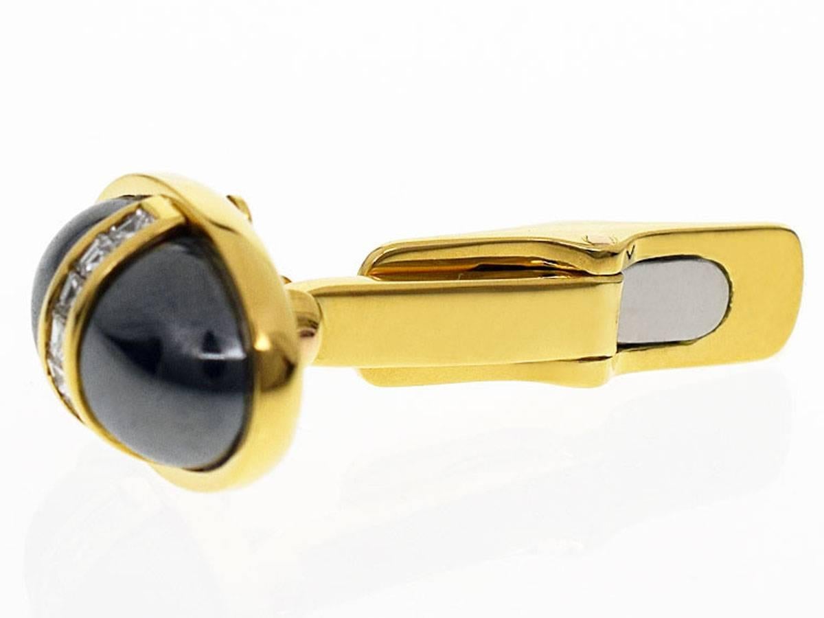 Bvlgari Diamond Hematite Cufflinks Tie Pin Set 18 Karat Yellow Gold Pink Gold 2