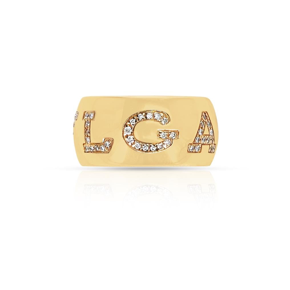 Round Cut Bvlgari Diamond Letter Band Ring with Original Box, 18K Gold