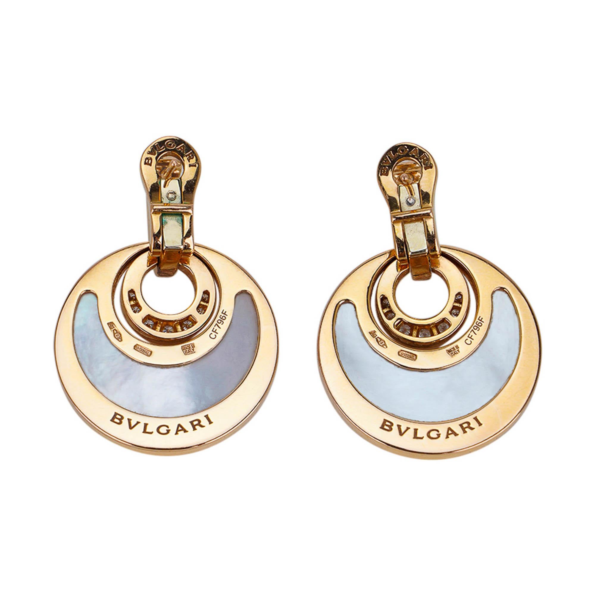 Women's Bvlgari Diamond Mother-of-Pearl Intarsio Rose Gold Pendant Earrings