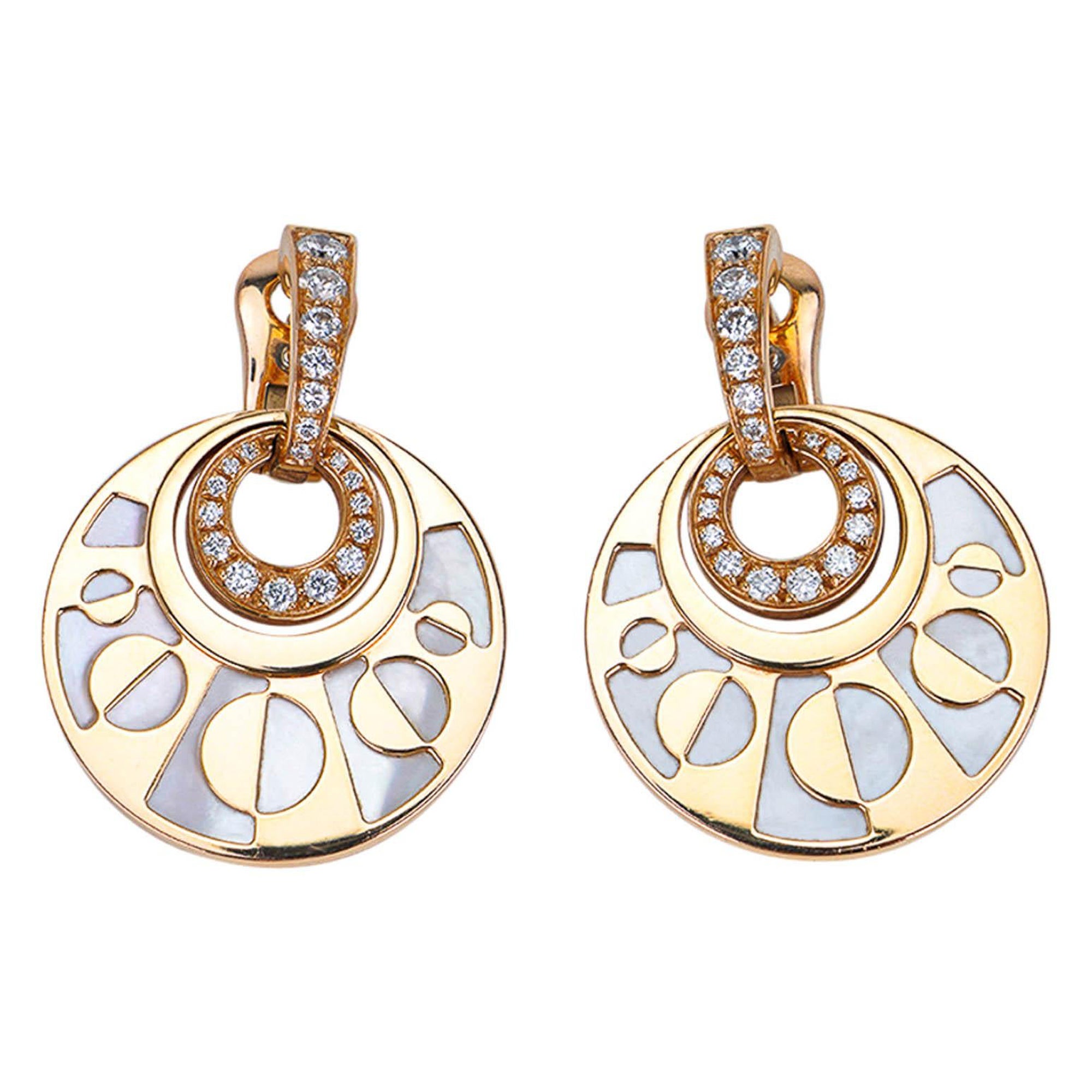 Bvlgari Diamond Mother-of-Pearl Intarsio Rose Gold Pendant Earrings