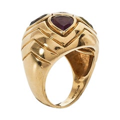 Bvlgari Diamond Multicolor Heart Shaped Gemstone 18K Yellow Gold Ring Size 52