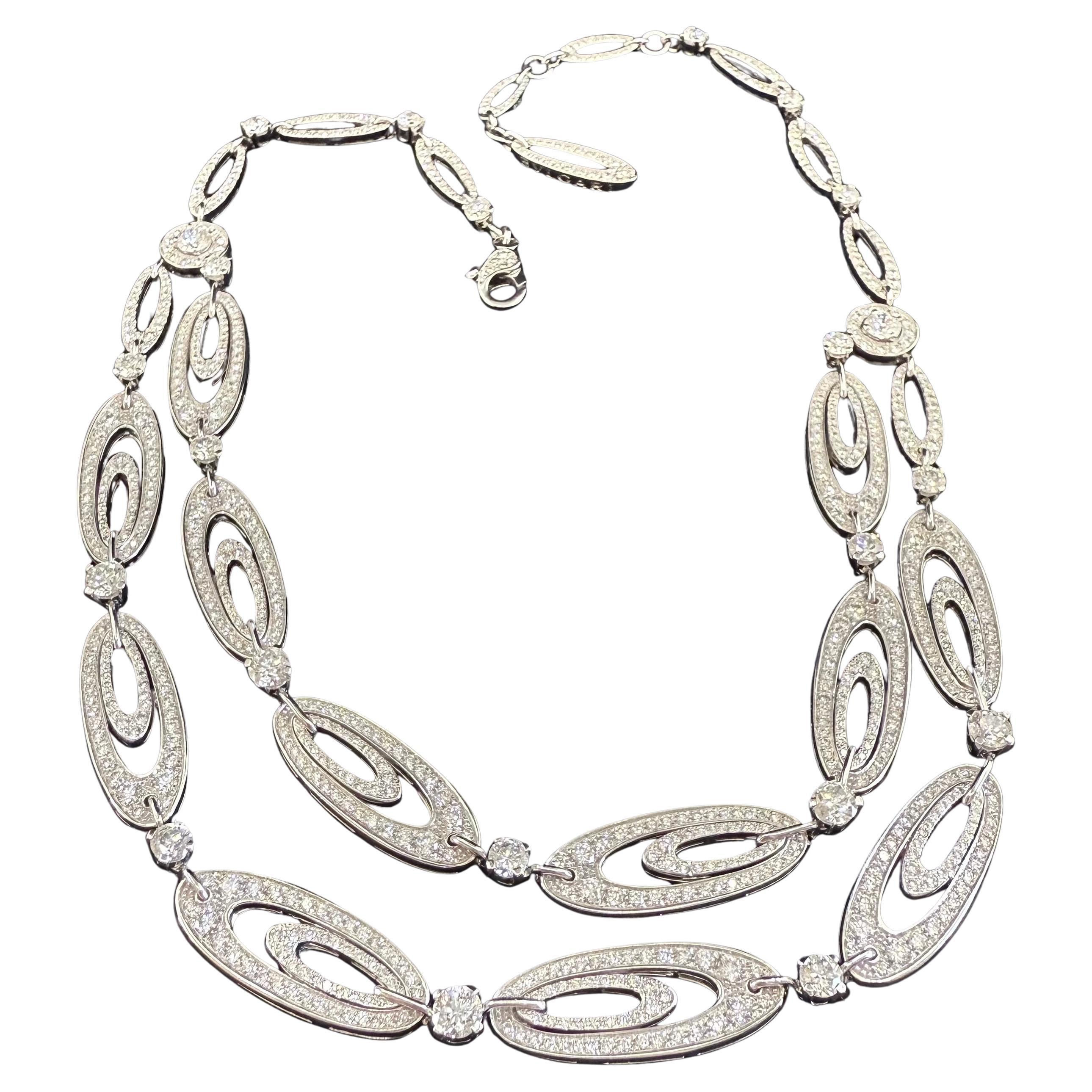 Bvlgari Diamond Elisia Necklace White Gold and Diamonds 14.88 CTS 
Adjustable 18k Diamond Link Chain from 18 inches to 15 inches. A longer necklace or a choker adjustable.
Elise motif two row necklace and 18 K white gold 71.00 g 22 round brilliant