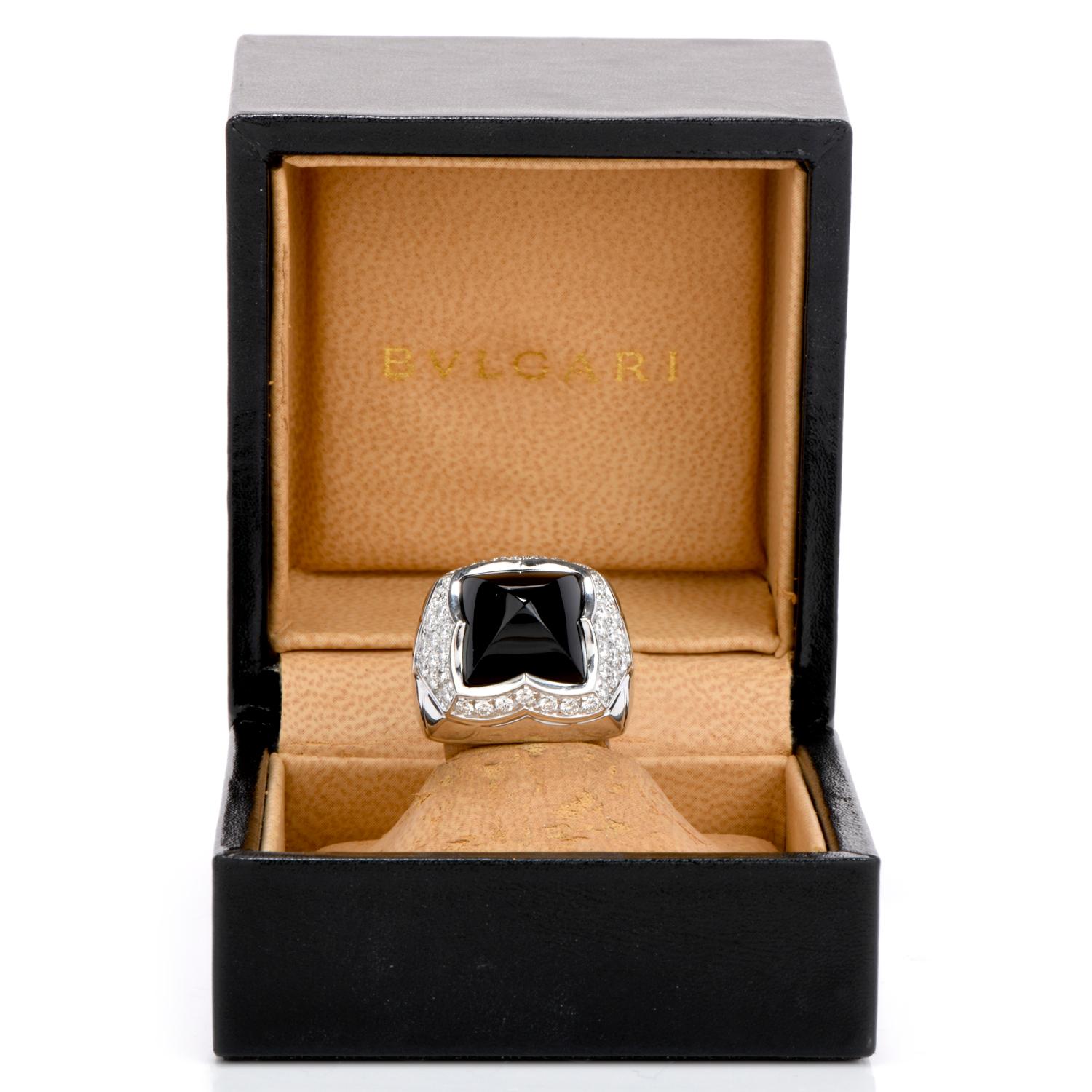 Bvlgari Diamond Onyx 18 Karat Gold Pyramid Cabochon Ring with Box 1