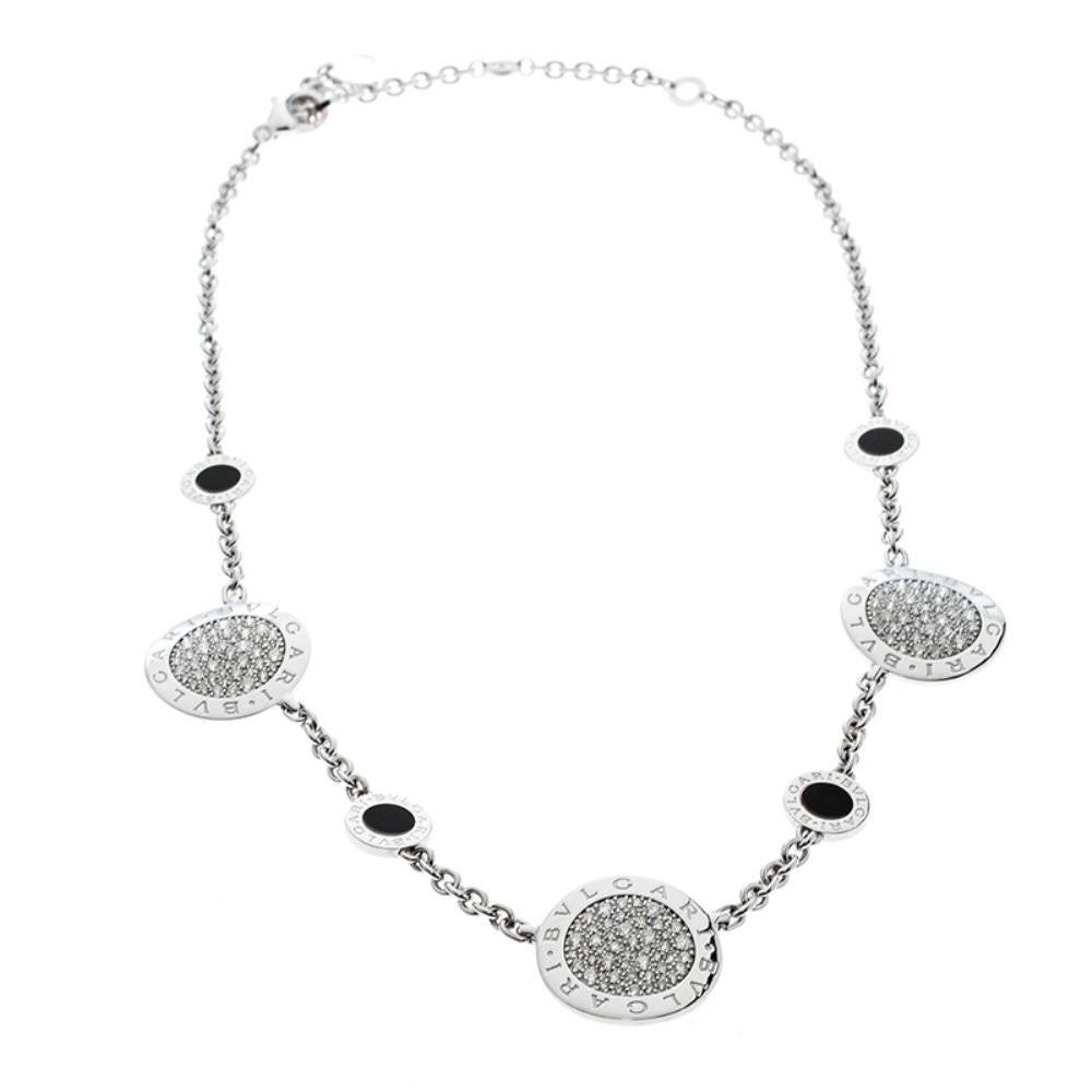 Contemporary Bvlgari Diamond Onyx 18k White Gold Station Necklace