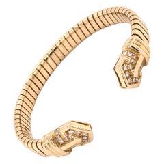 Bvlgari Diamond Open Cuff Gold Bracelet Mid-Century Modern Estate Fine Jewelry