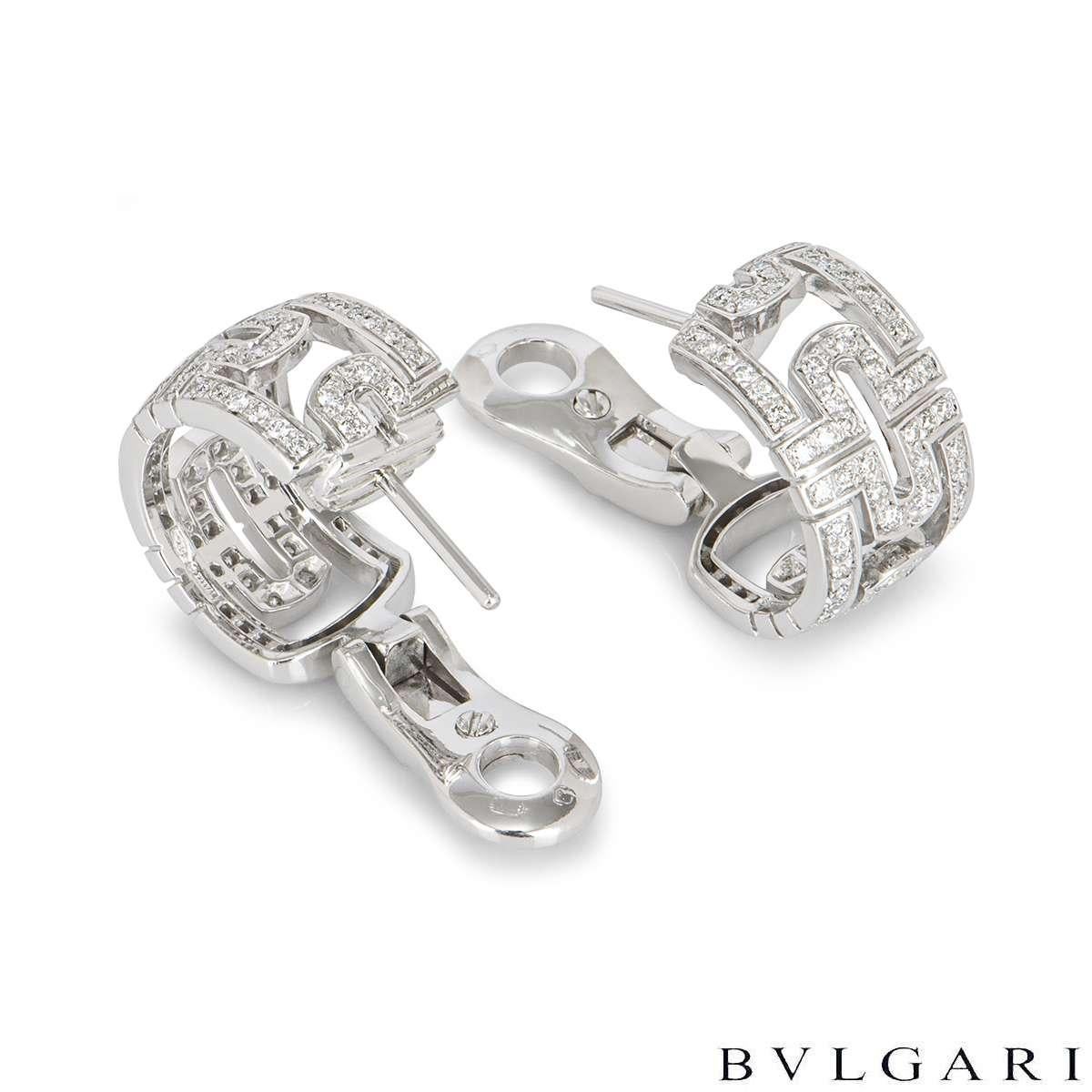 Round Cut Bvlgari Diamond Parentesi Hoop Earrings