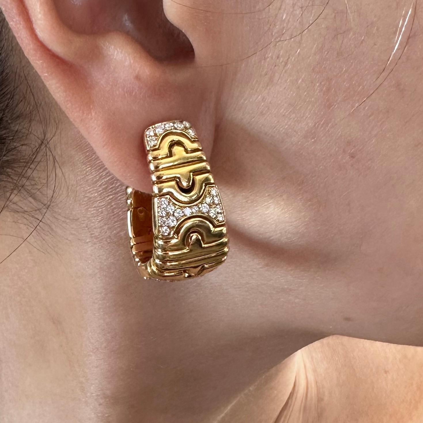 Bvlgari Diamond Parentheses Earrings Lg 18k Yellow Gold  1