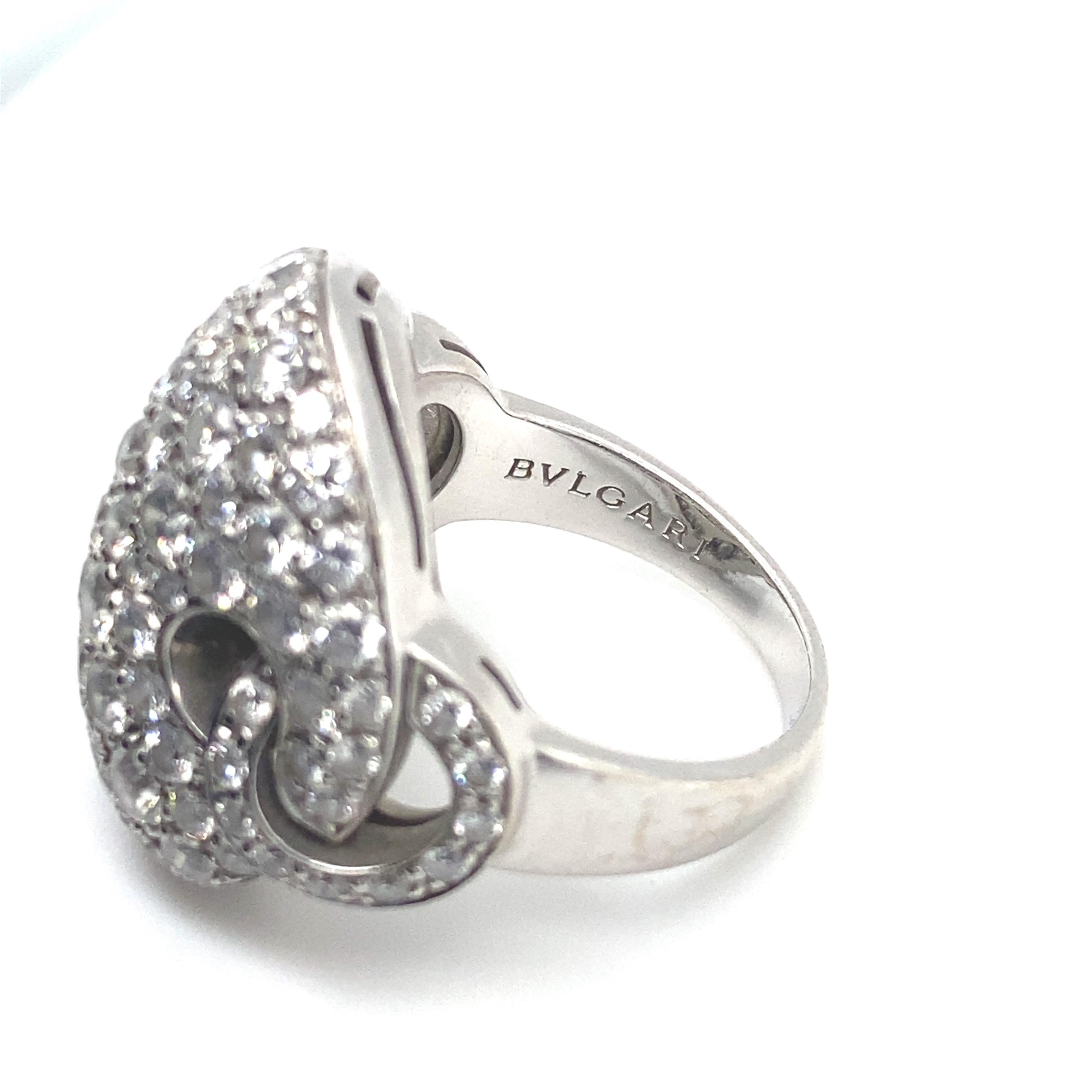This BVLGARI cocktail ring features approximately 2 carats of diamonds set in 18K white gold. Inscribed BVLGARI.