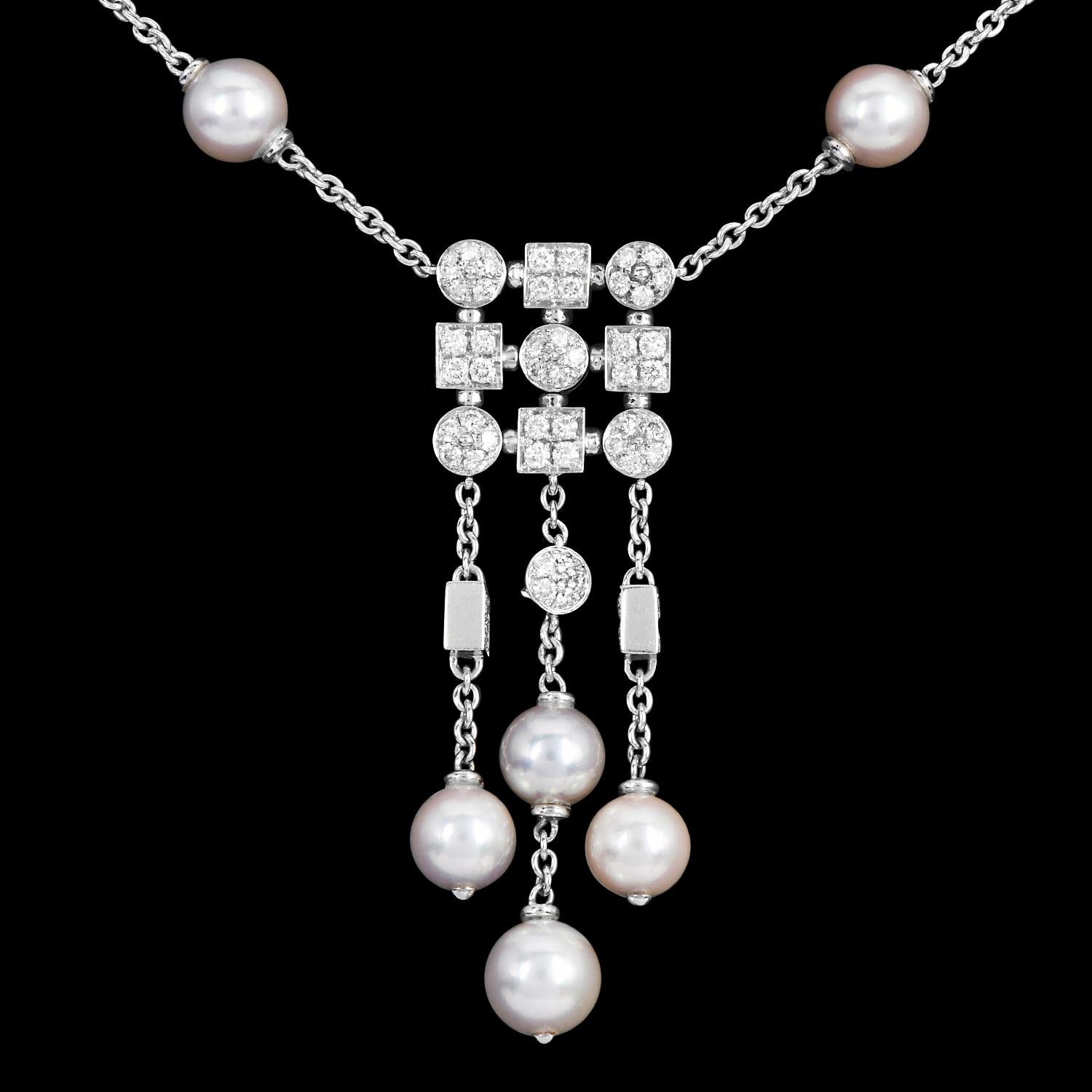 Bvlgari Diamond  Pearl 18K Gold Bulgari Circle Drop Necklace For Sale 3