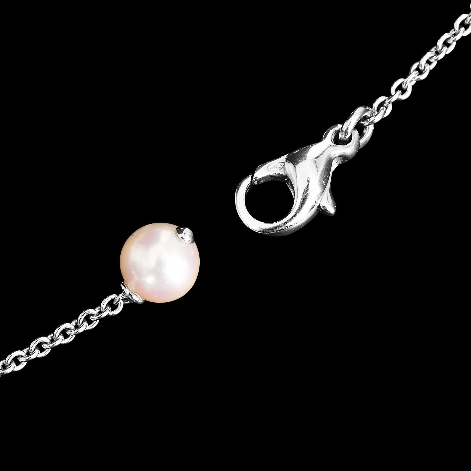 Bvlgari Diamond  Pearl 18K Gold Bulgari Circle Drop Necklace For Sale 4