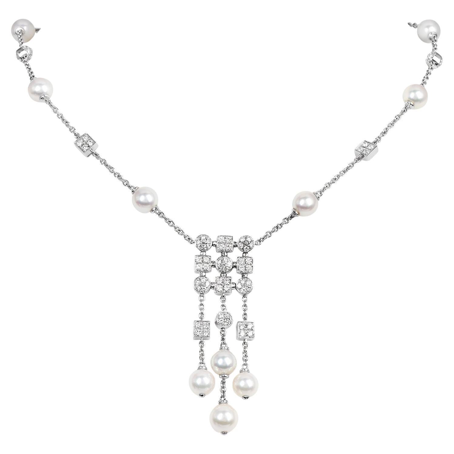 Bvlgari Diamant  Collier de gouttes en or 18K Bulgari avec perles et anneaux