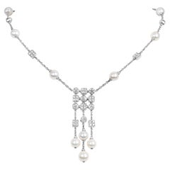 Bvlgari Diamant  Collier de gouttes en or 18K Bulgari avec perles et anneaux